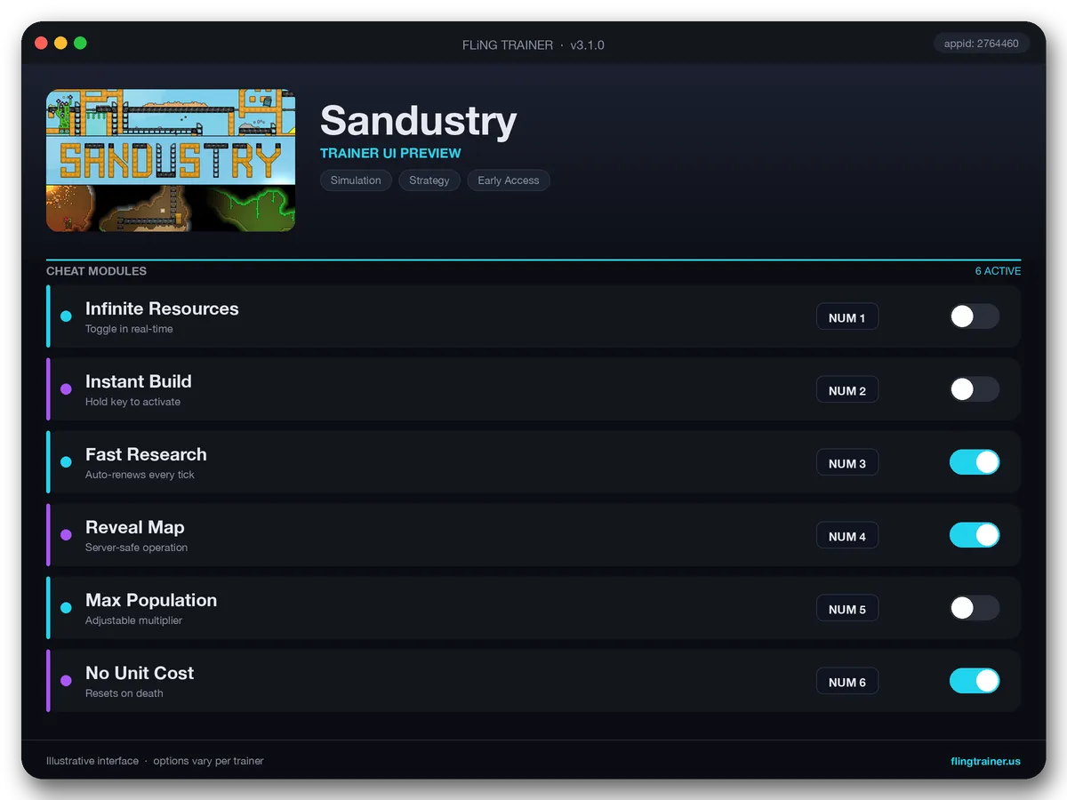 Sandustry Trainer interface