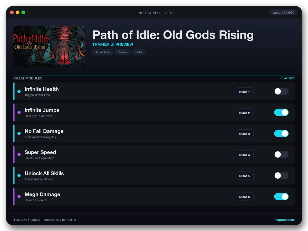 Path of Idle: Old Gods Rising Trainer interface