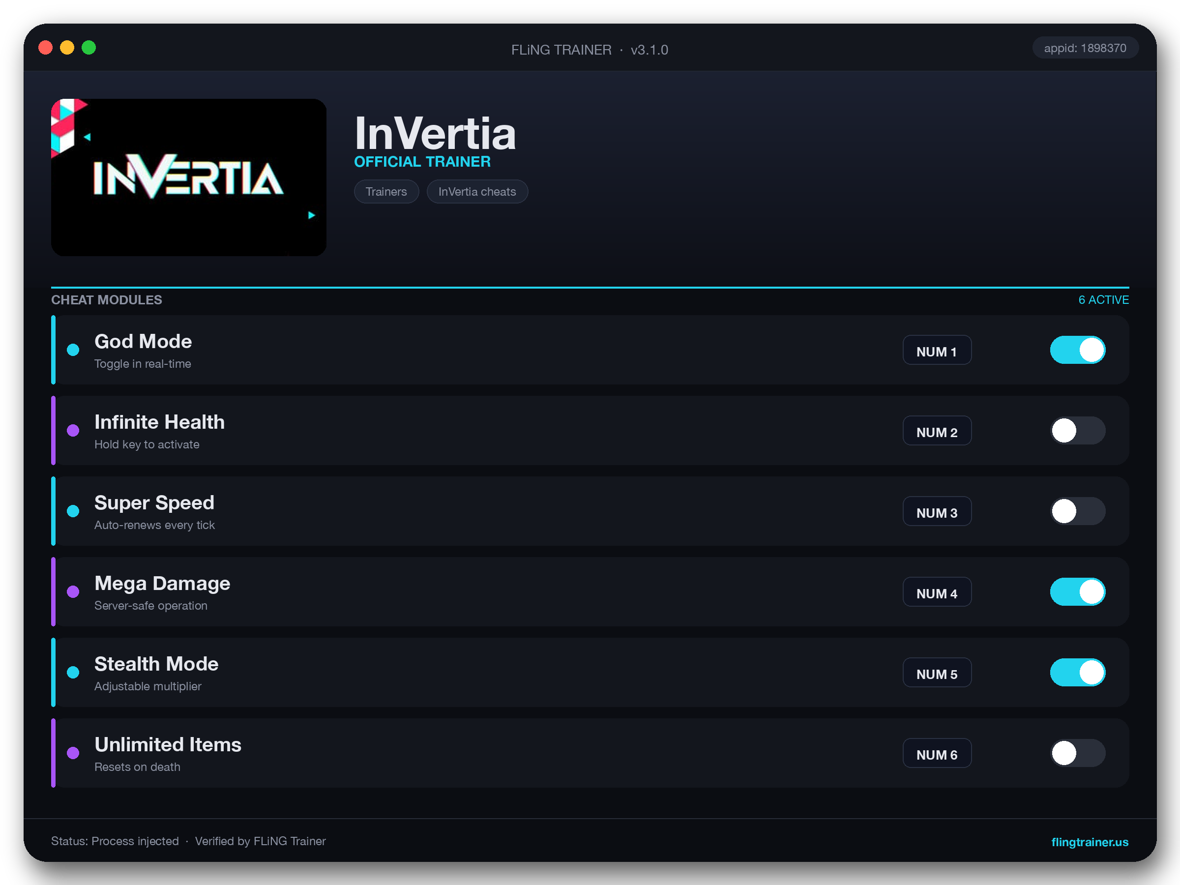 InVertia Trainer interface
