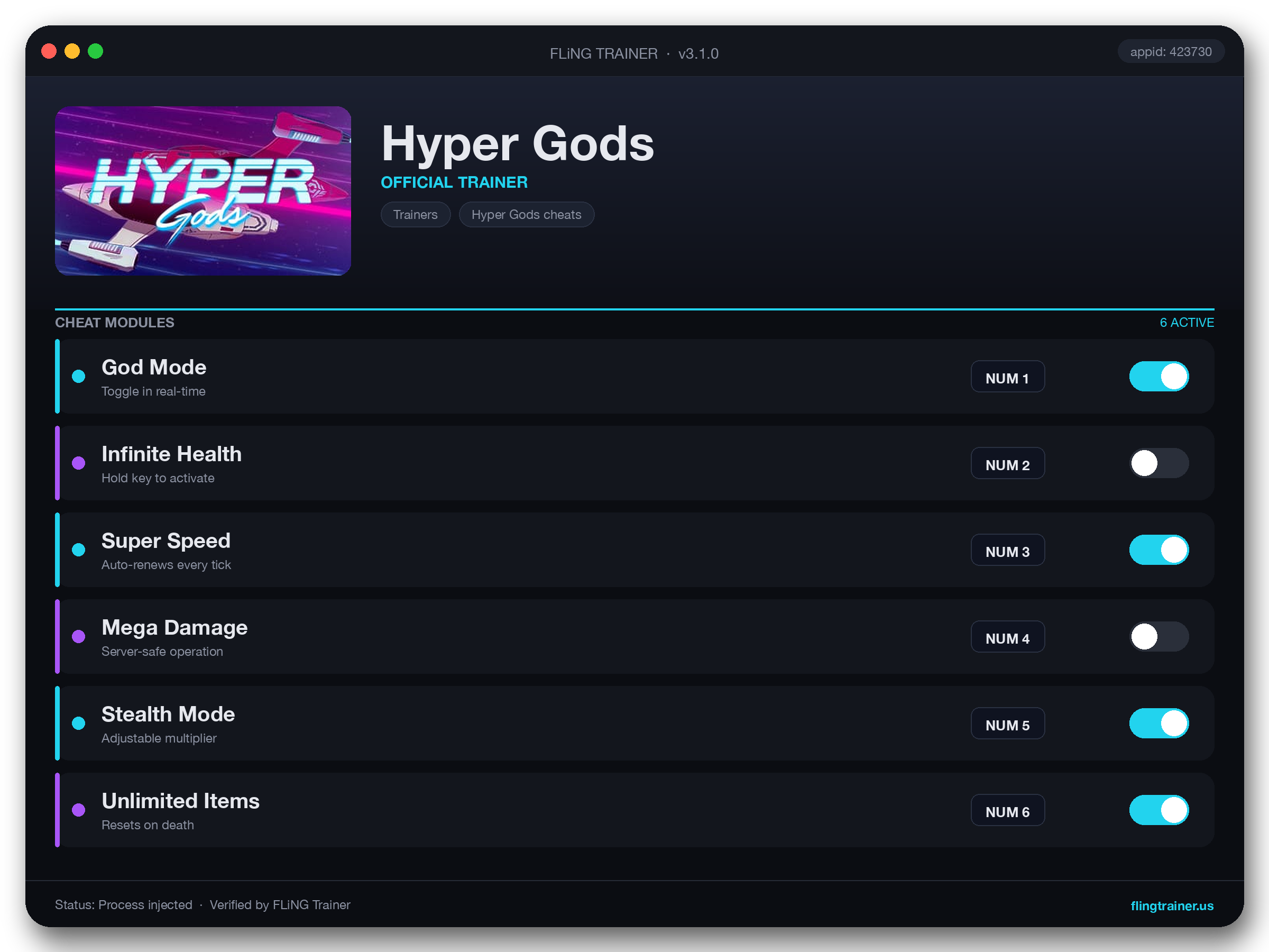 Hyper Gods Trainer interface