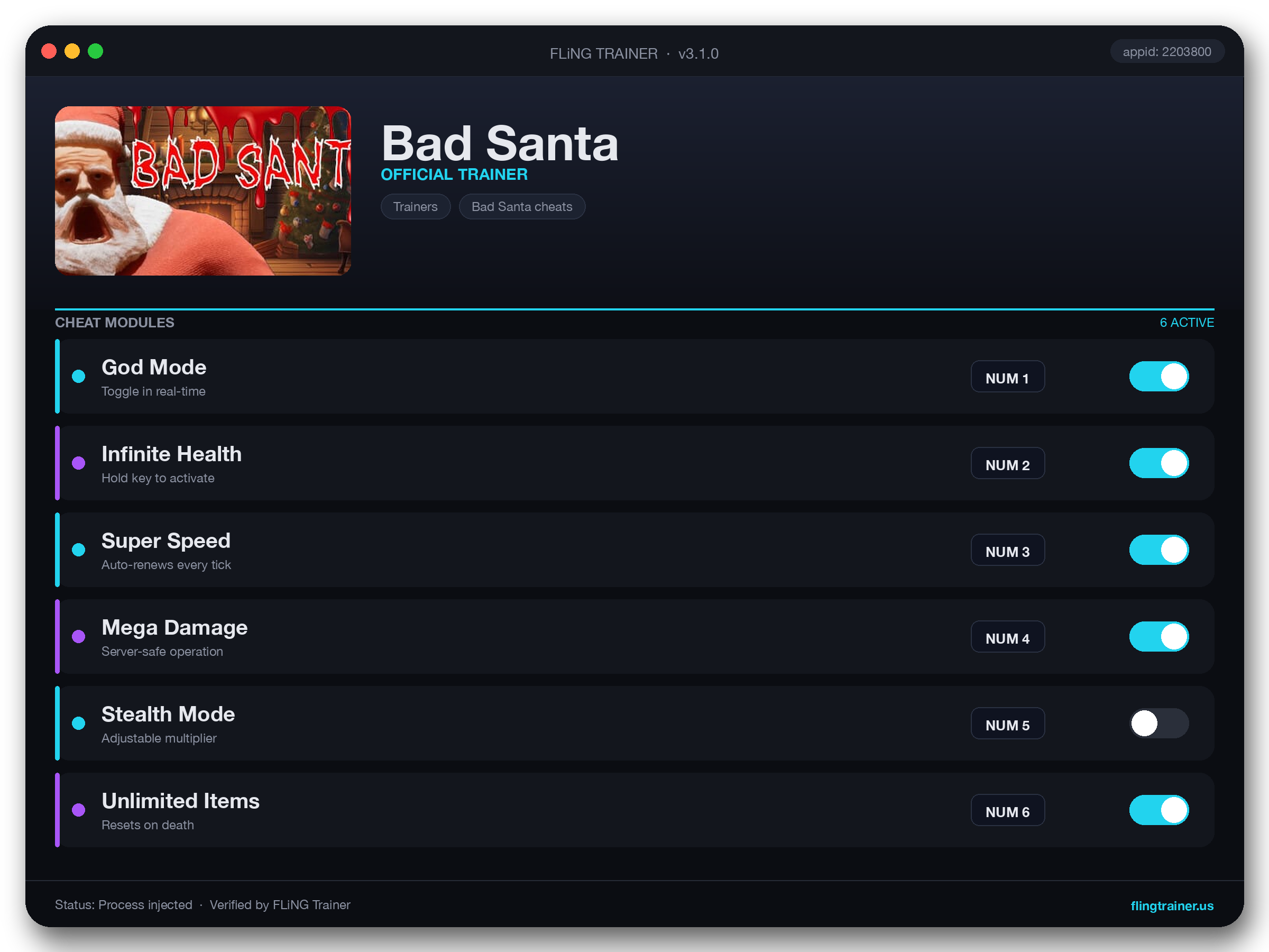 Bad Santa Trainer interface
