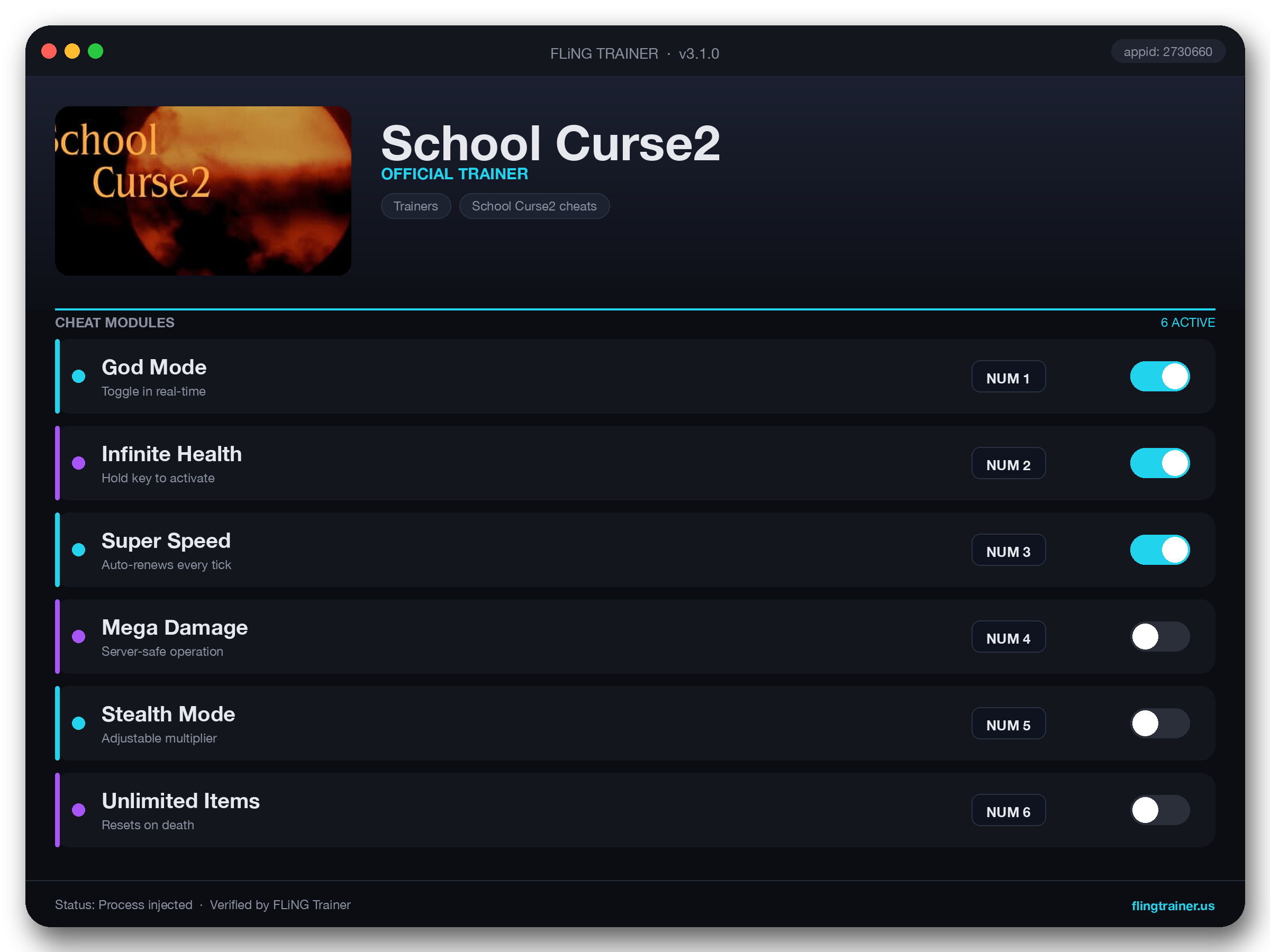 School Curse2 Trainer interface