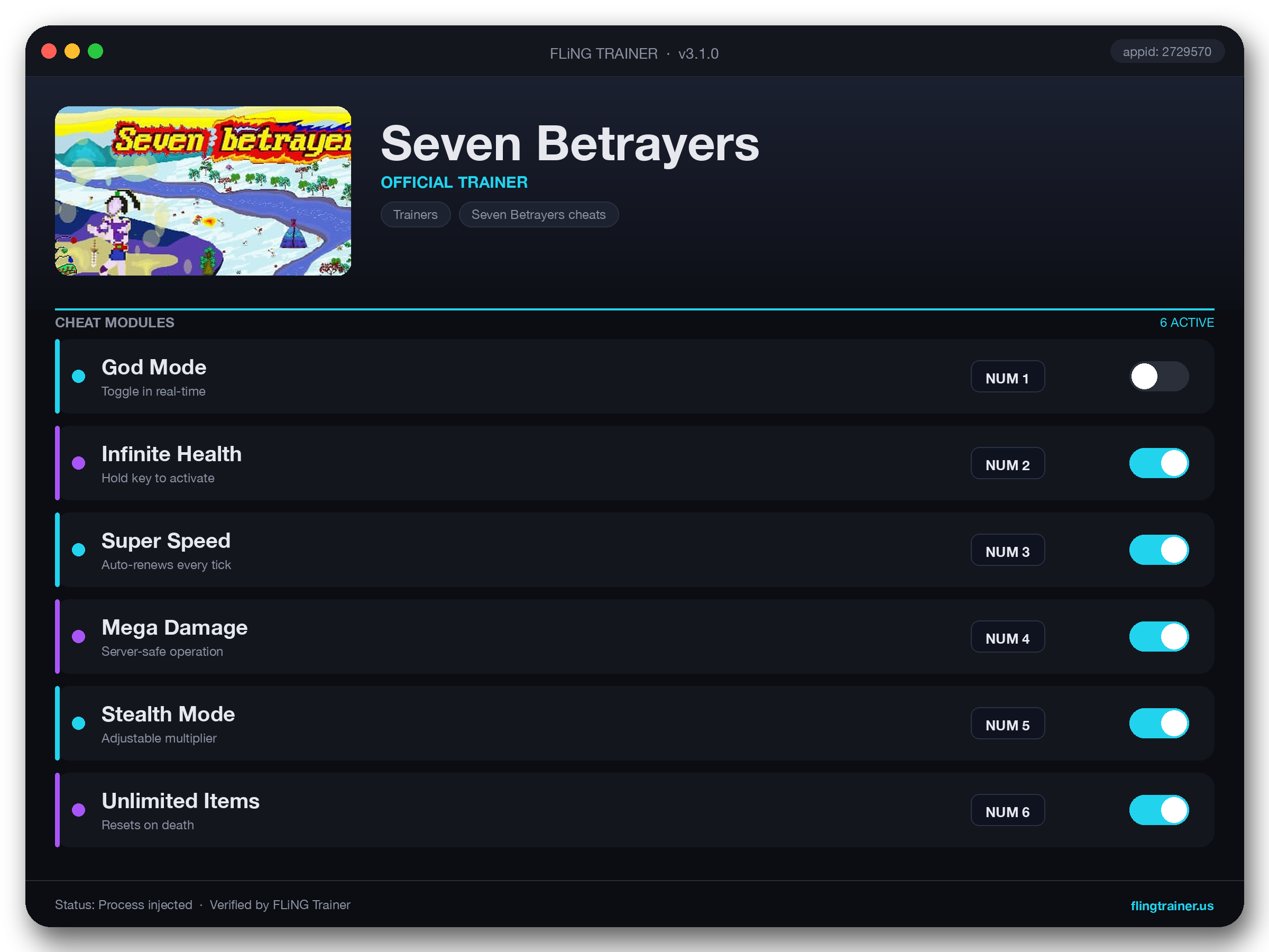 Seven Betrayers Trainer interface