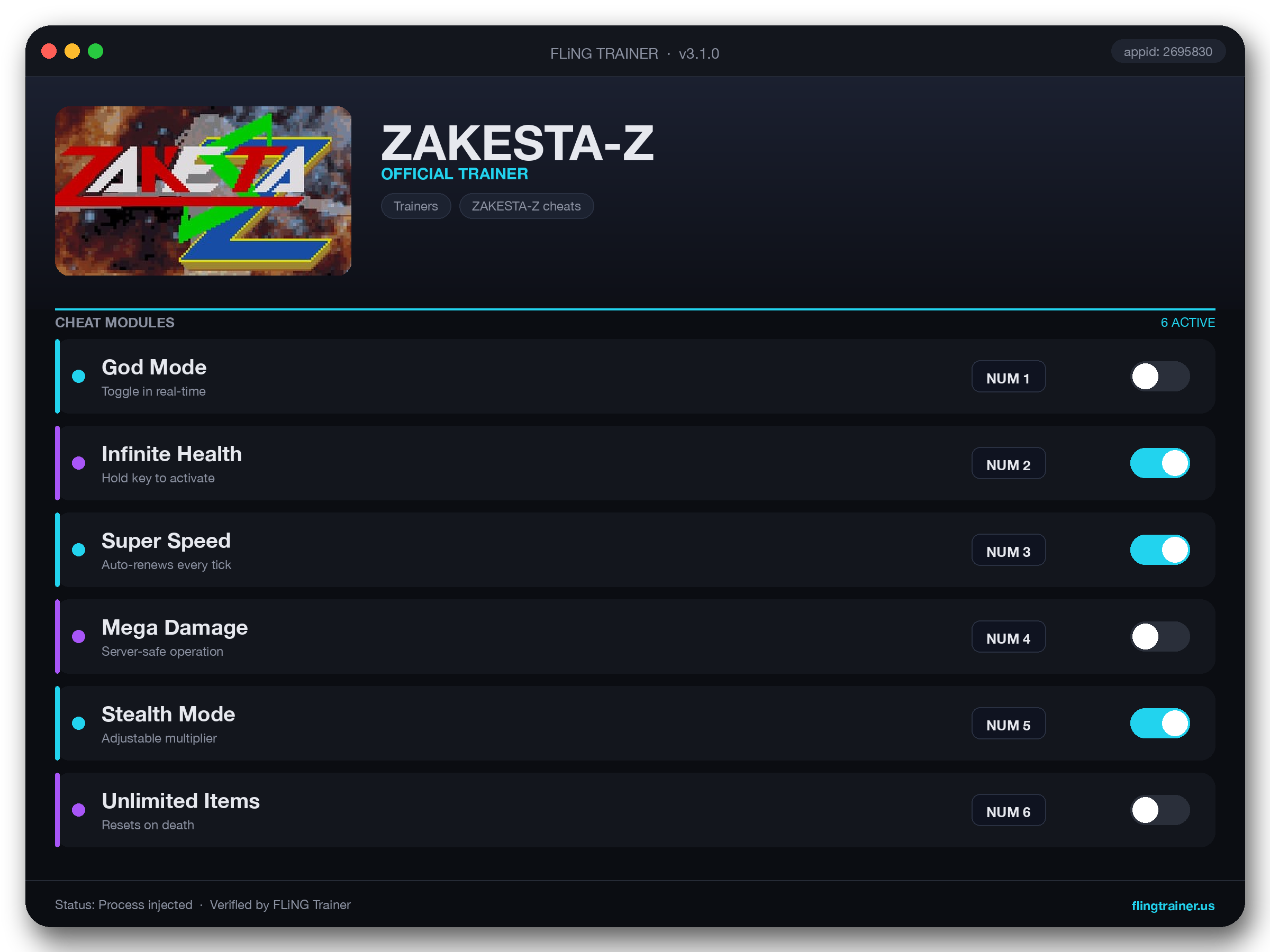 ZAKESTA-Z Trainer interface