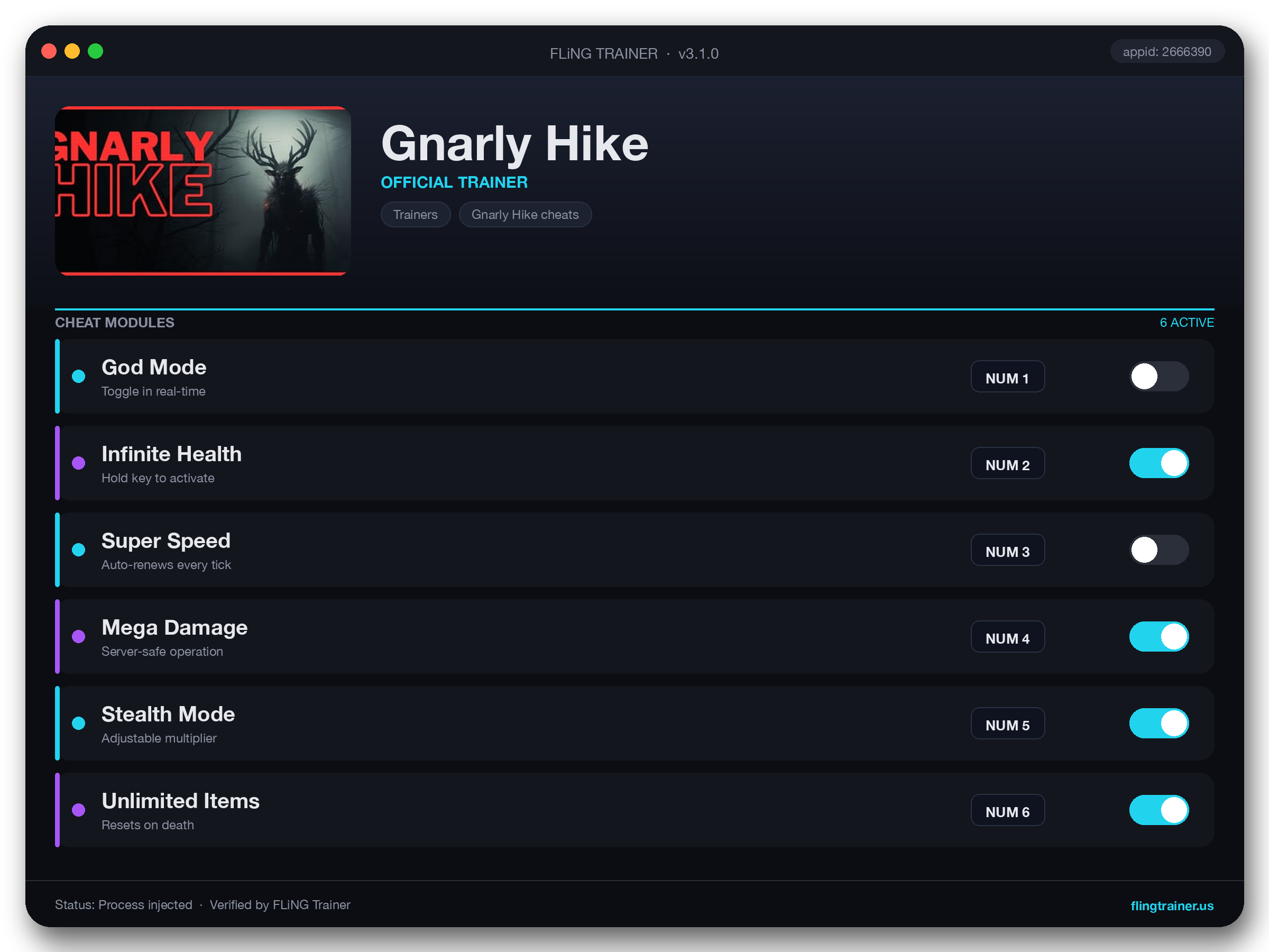 Gnarly Hike Trainer interface