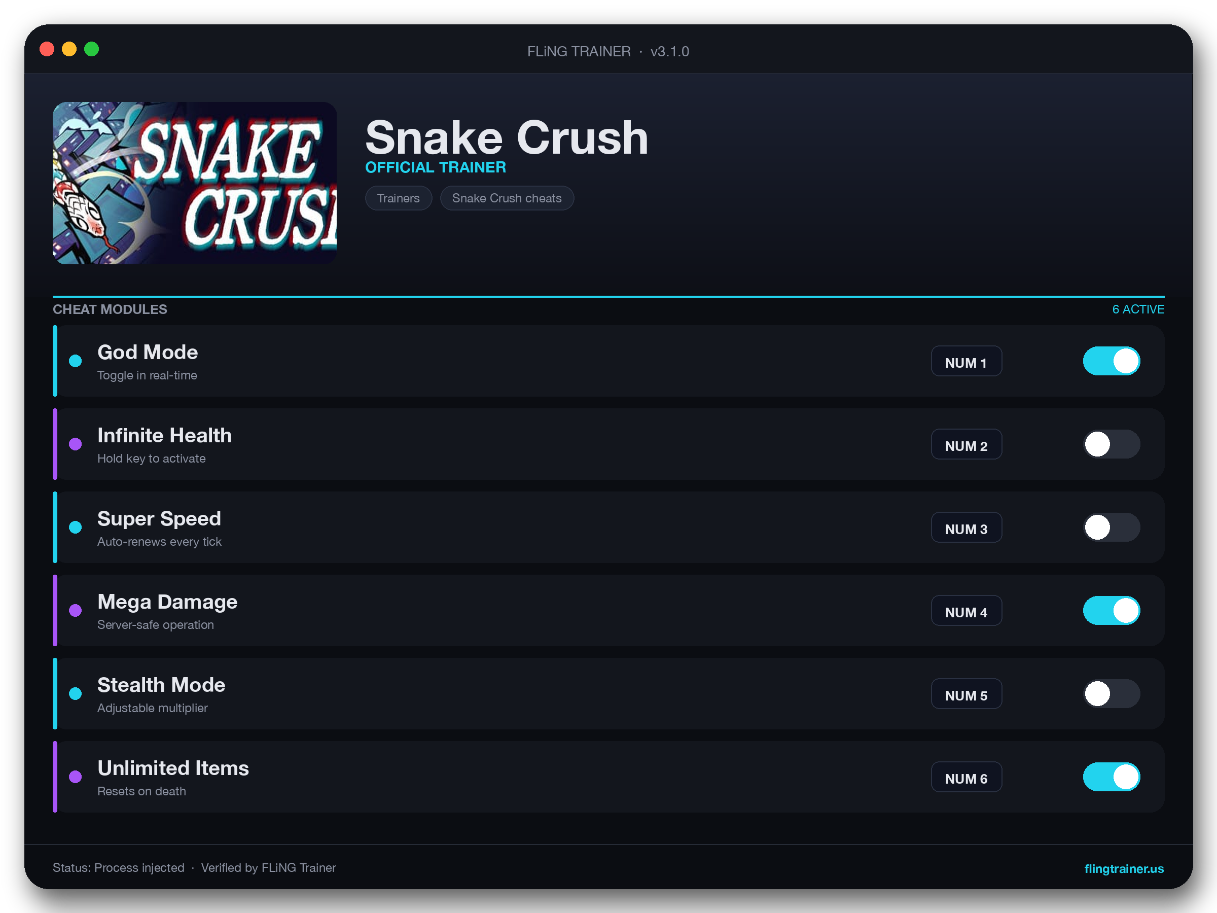 Snake Crush Trainer interface