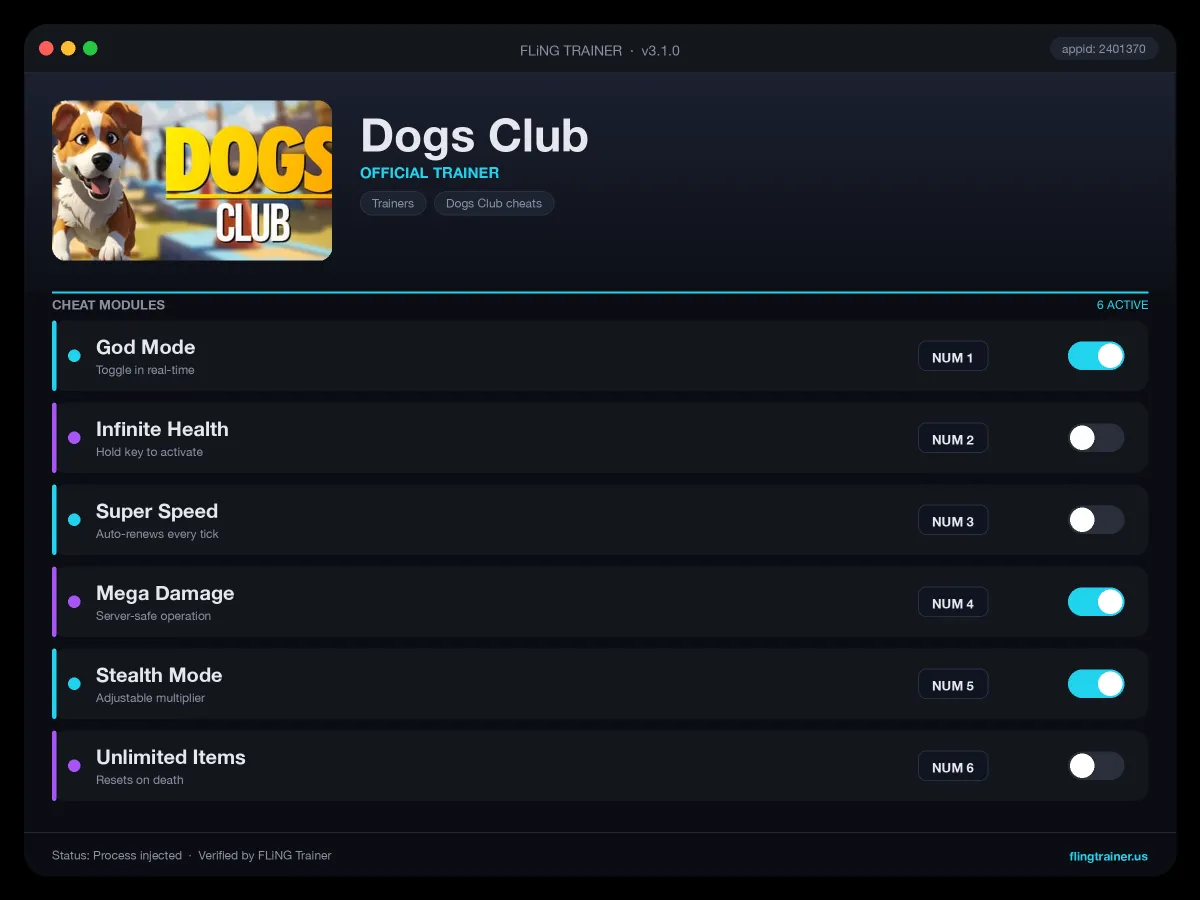 Dogs Club Trainer interface