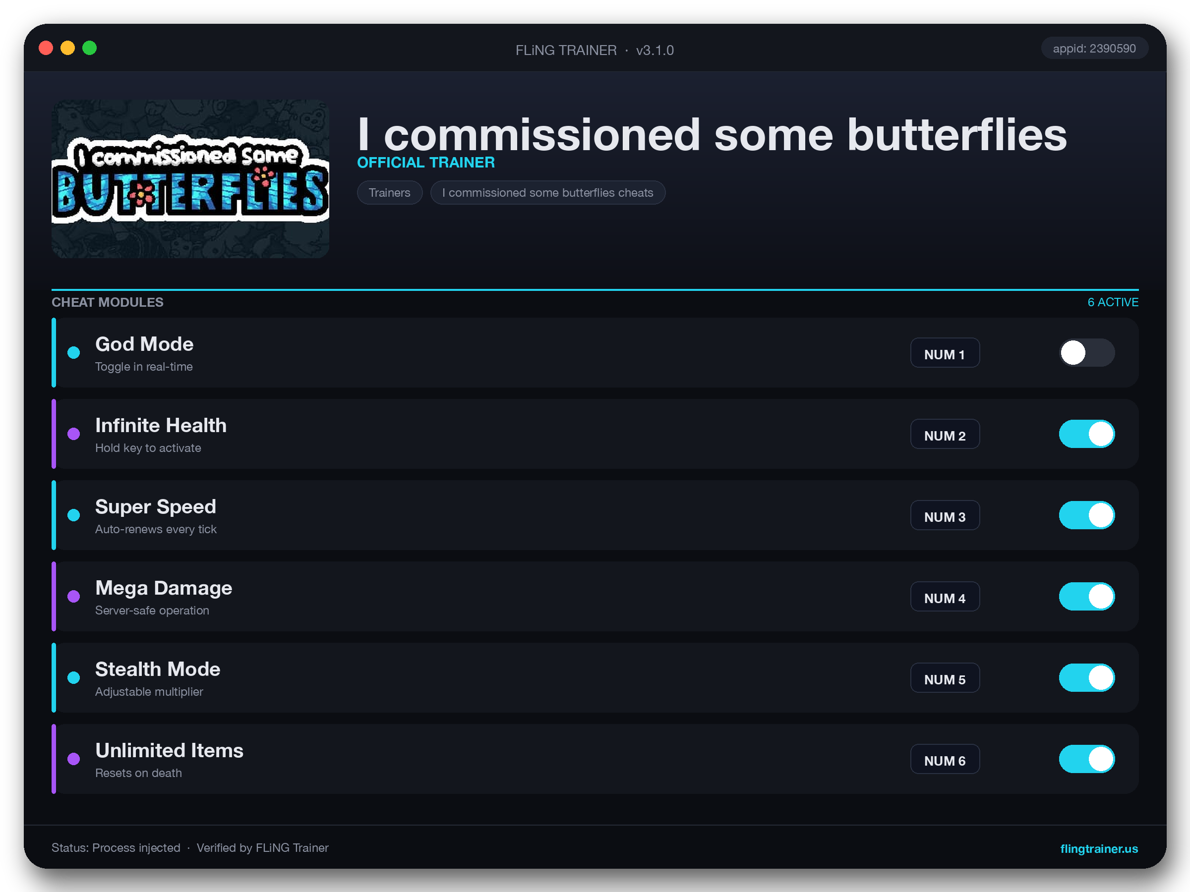 I commissioned some butterflies Trainer interface