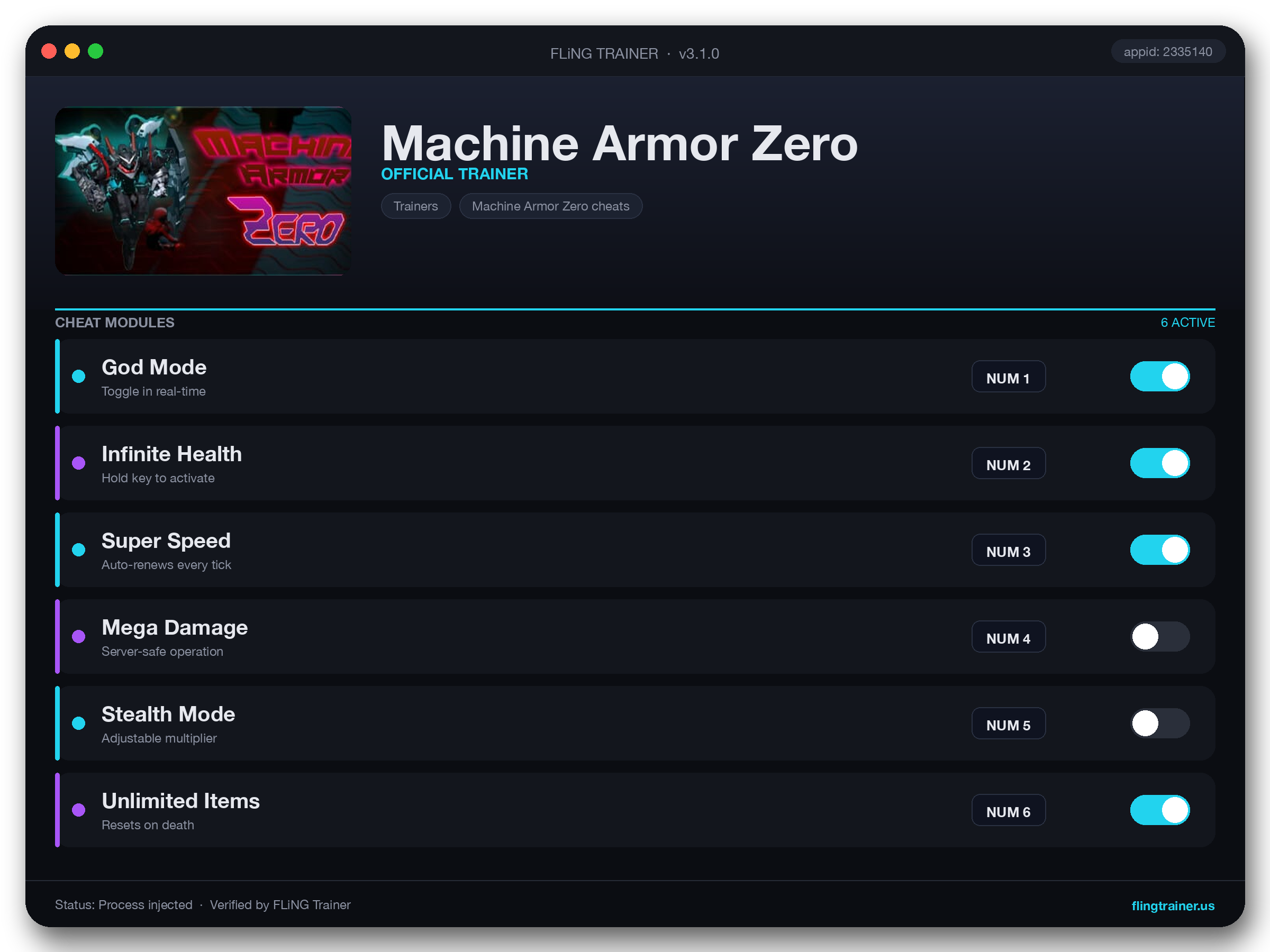 Machine Armor Zero Trainer interface