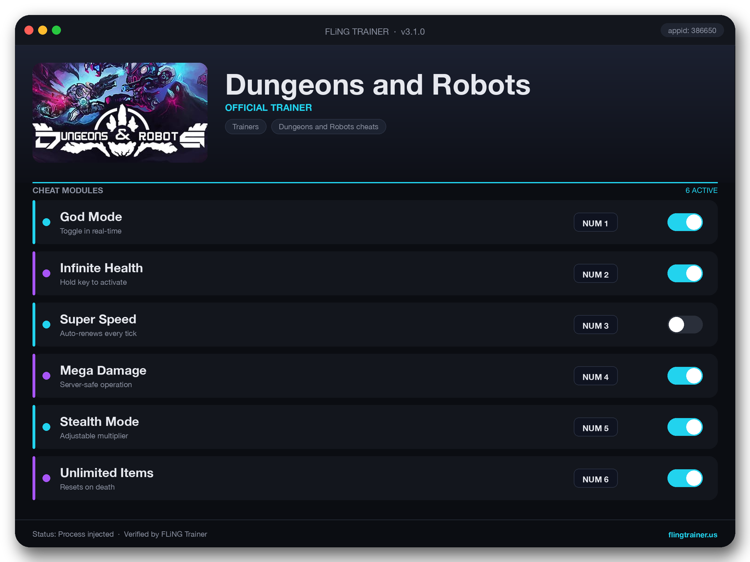 Dungeons and Robots Trainer interface