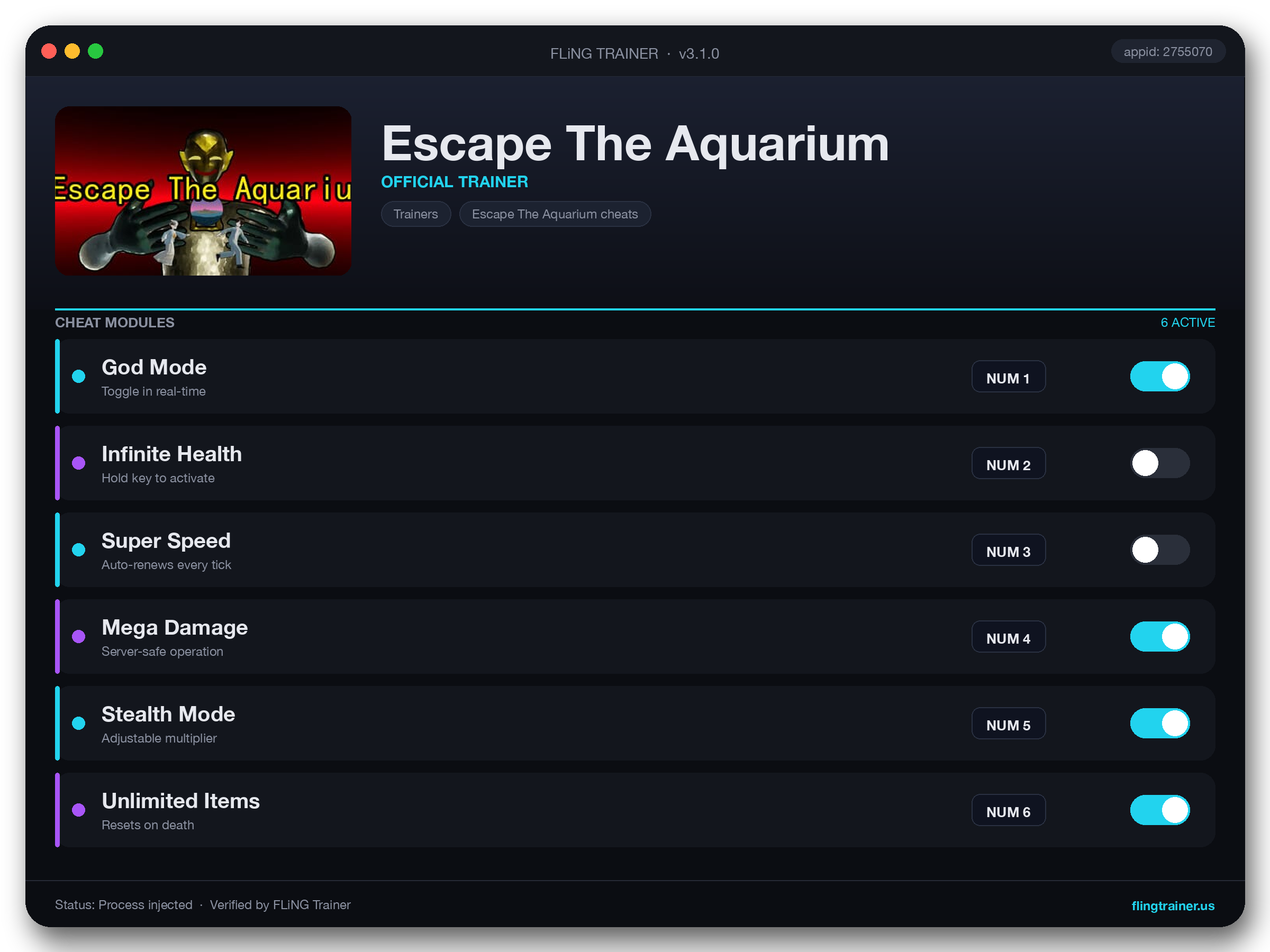 Escape The Aquarium Trainer interface