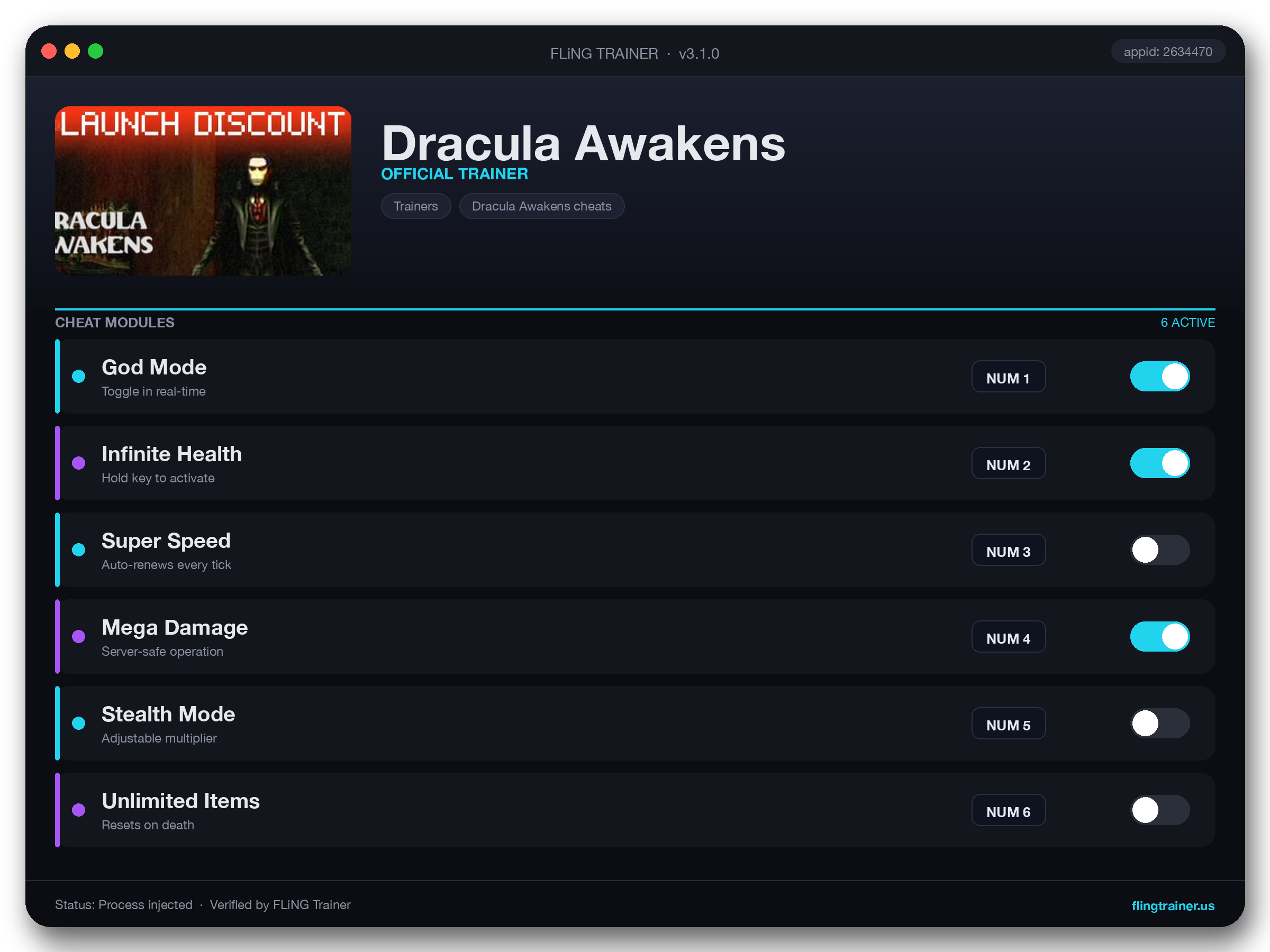 Dracula Awakens Trainer interface