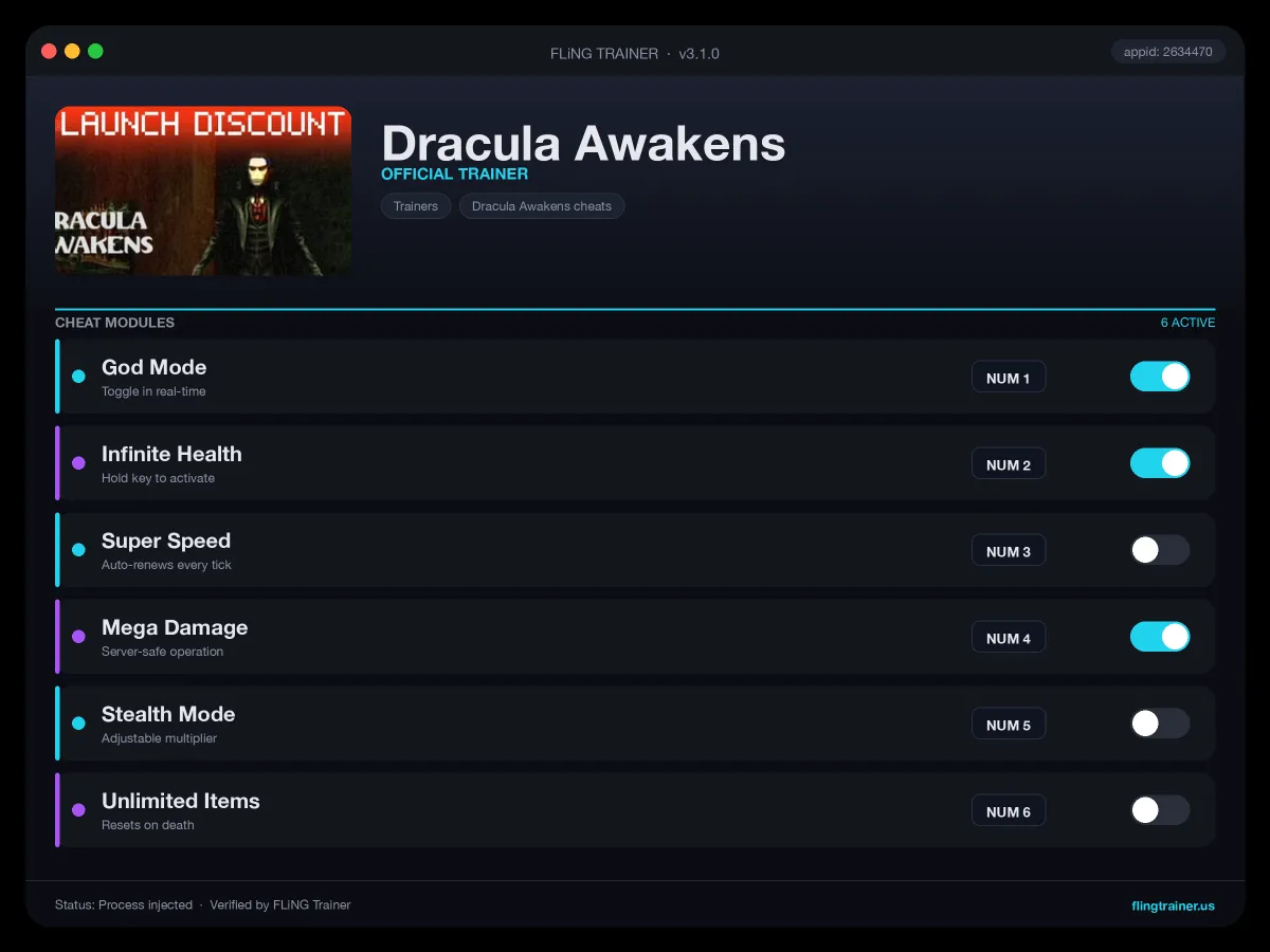 Dracula Awakens Trainer interface