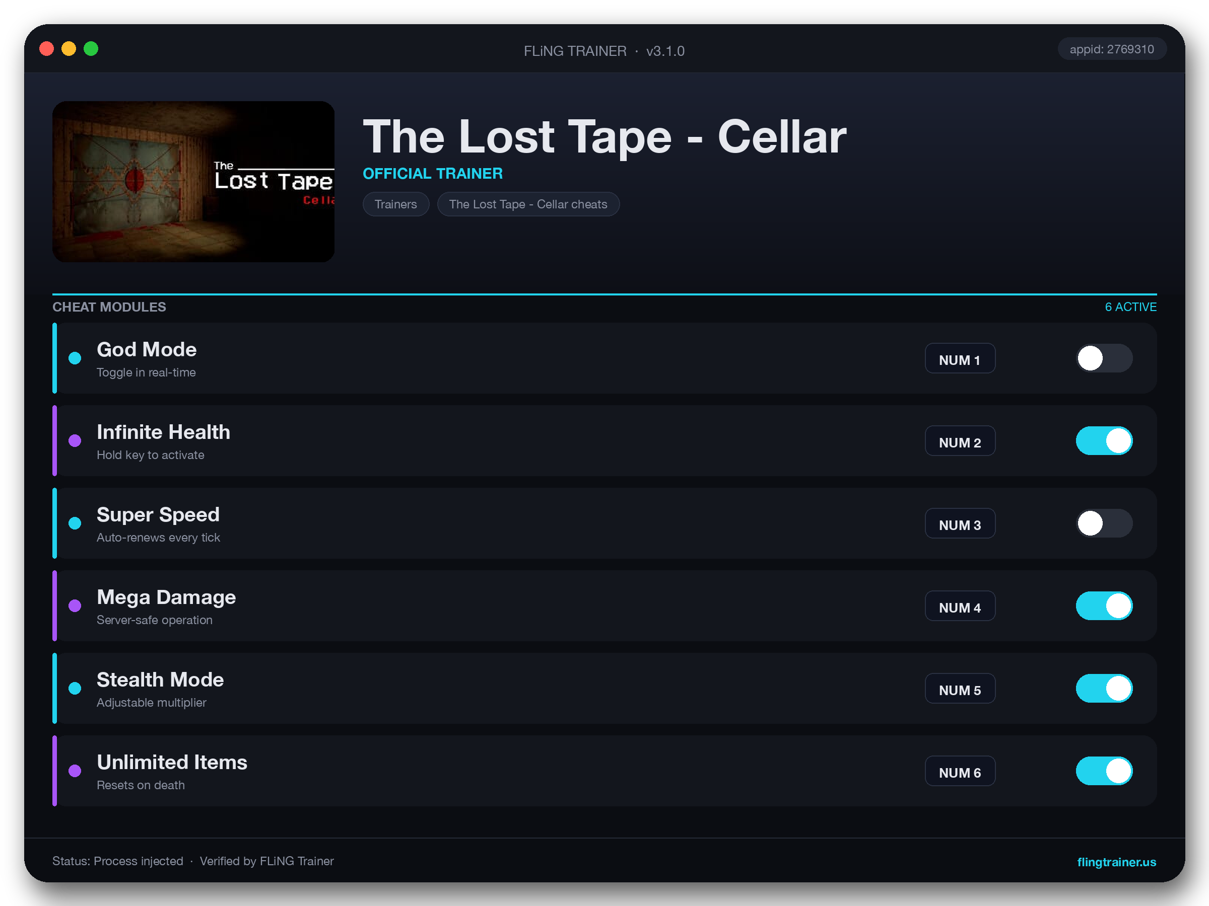 The Lost Tape - Cellar Trainer interface