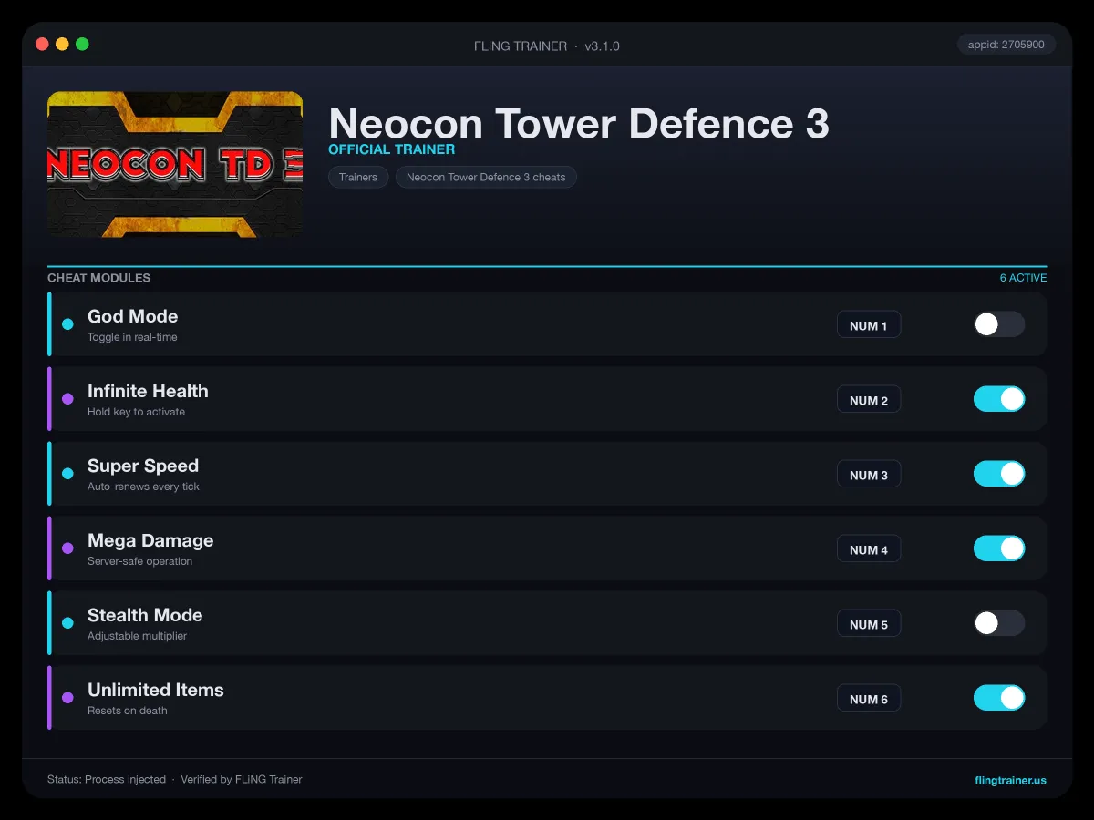 Neocon Tower Defence 3 Trainer interface