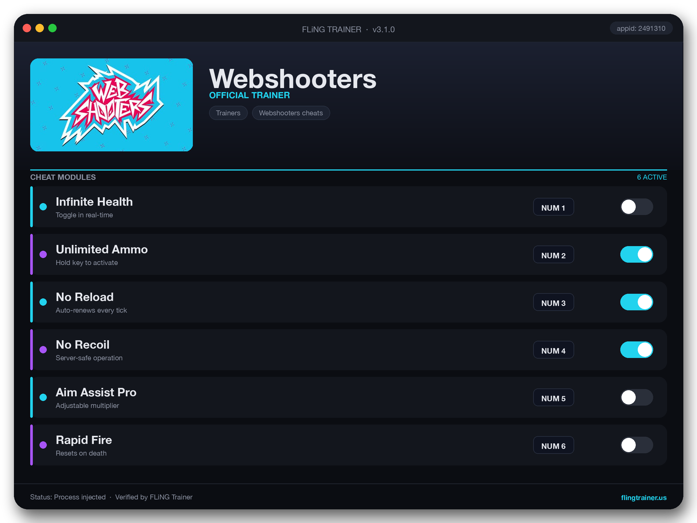 Webshooters Trainer interface