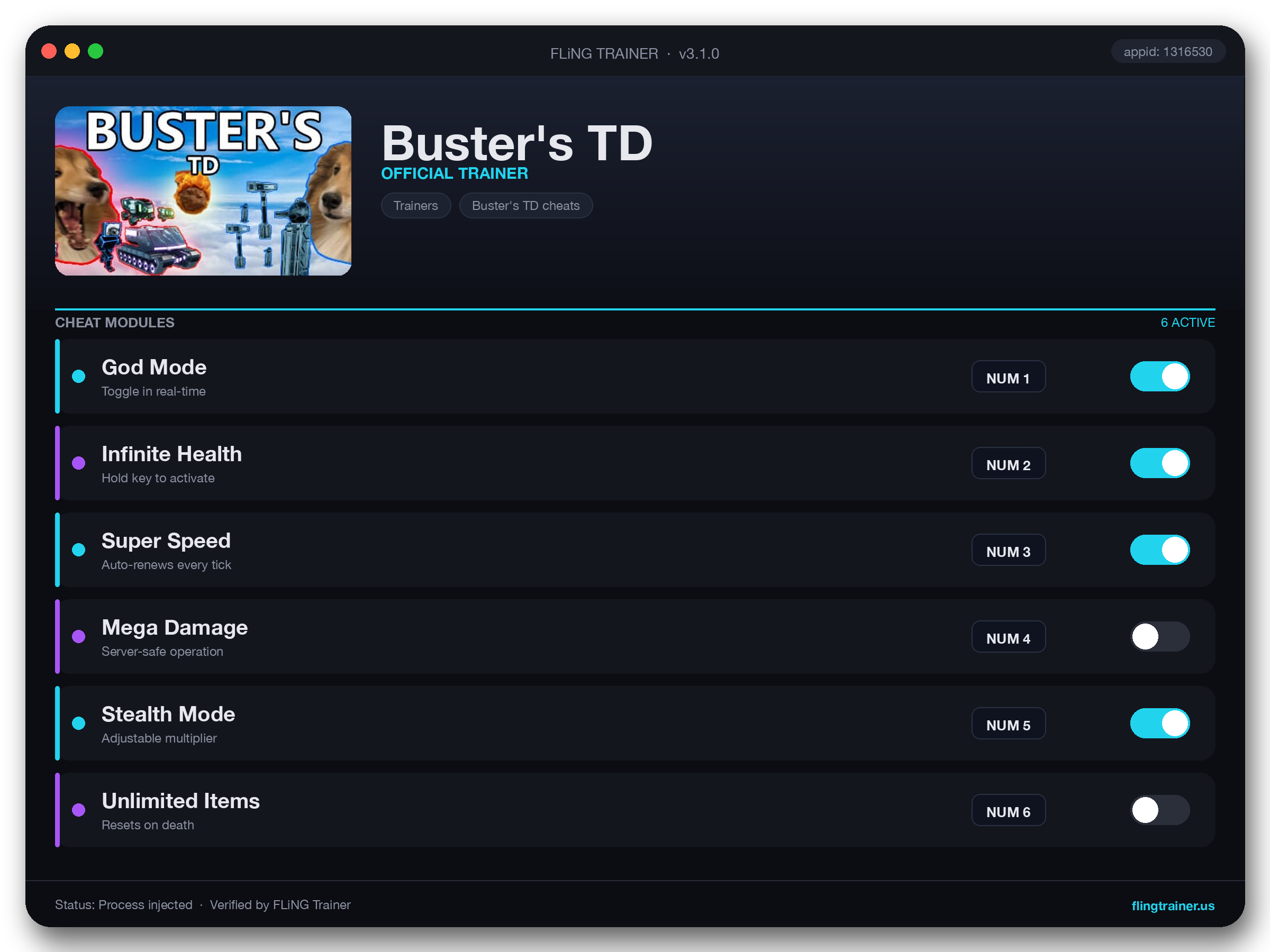 Buster's TD Trainer interface