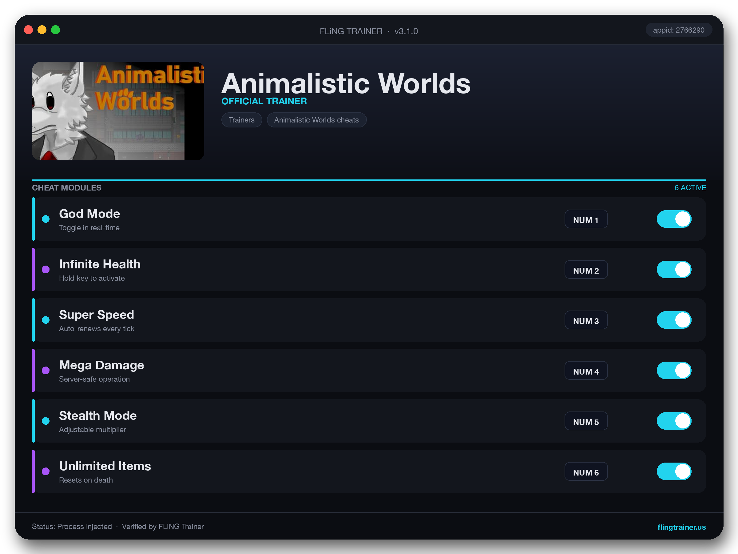 Animalistic Worlds Trainer interface