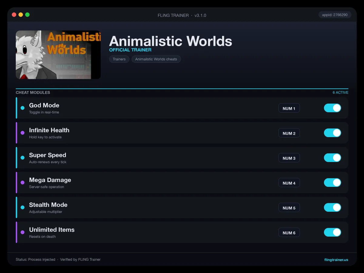 Animalistic Worlds Trainer interface