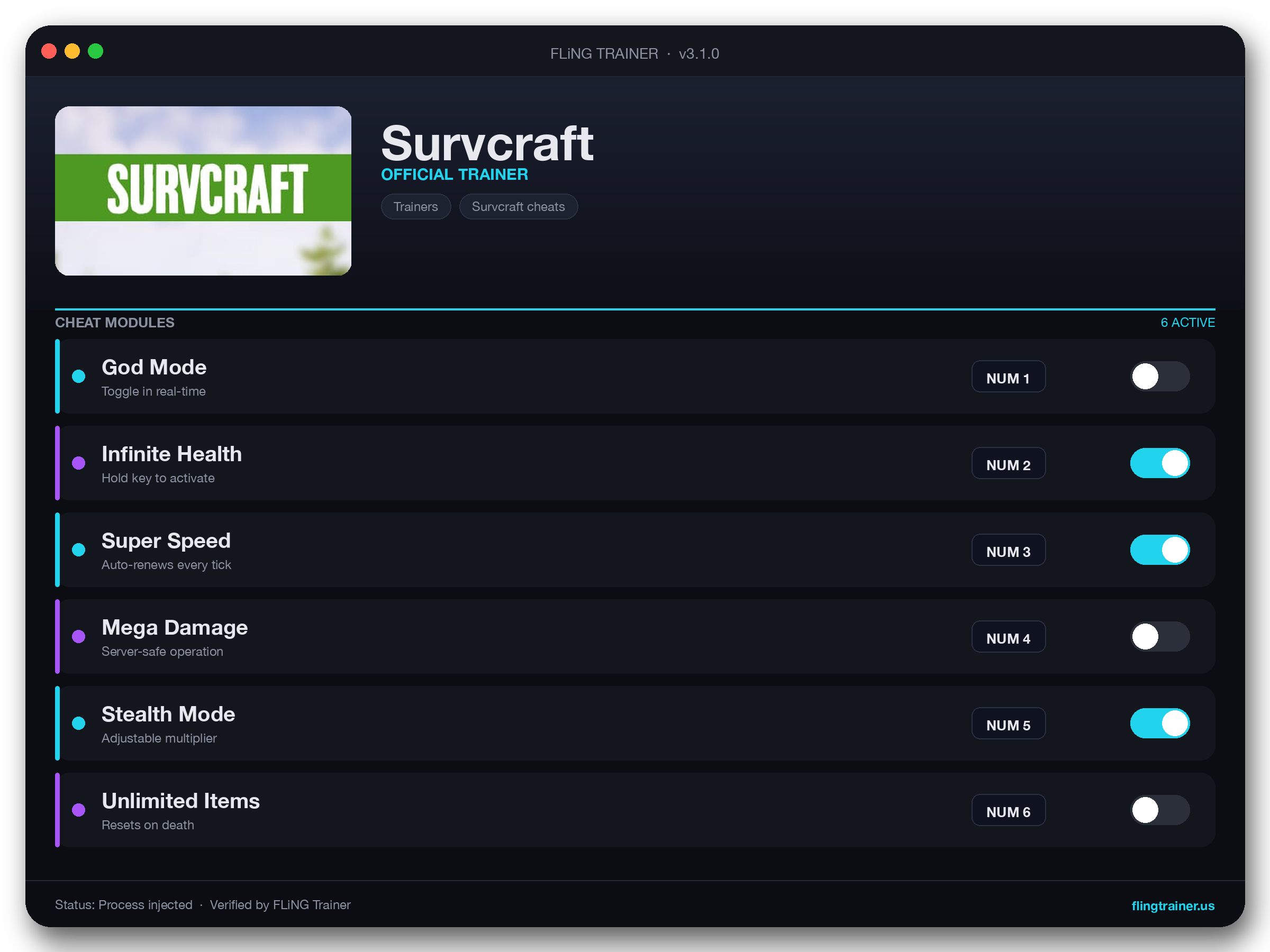 Survcraft Trainer interface