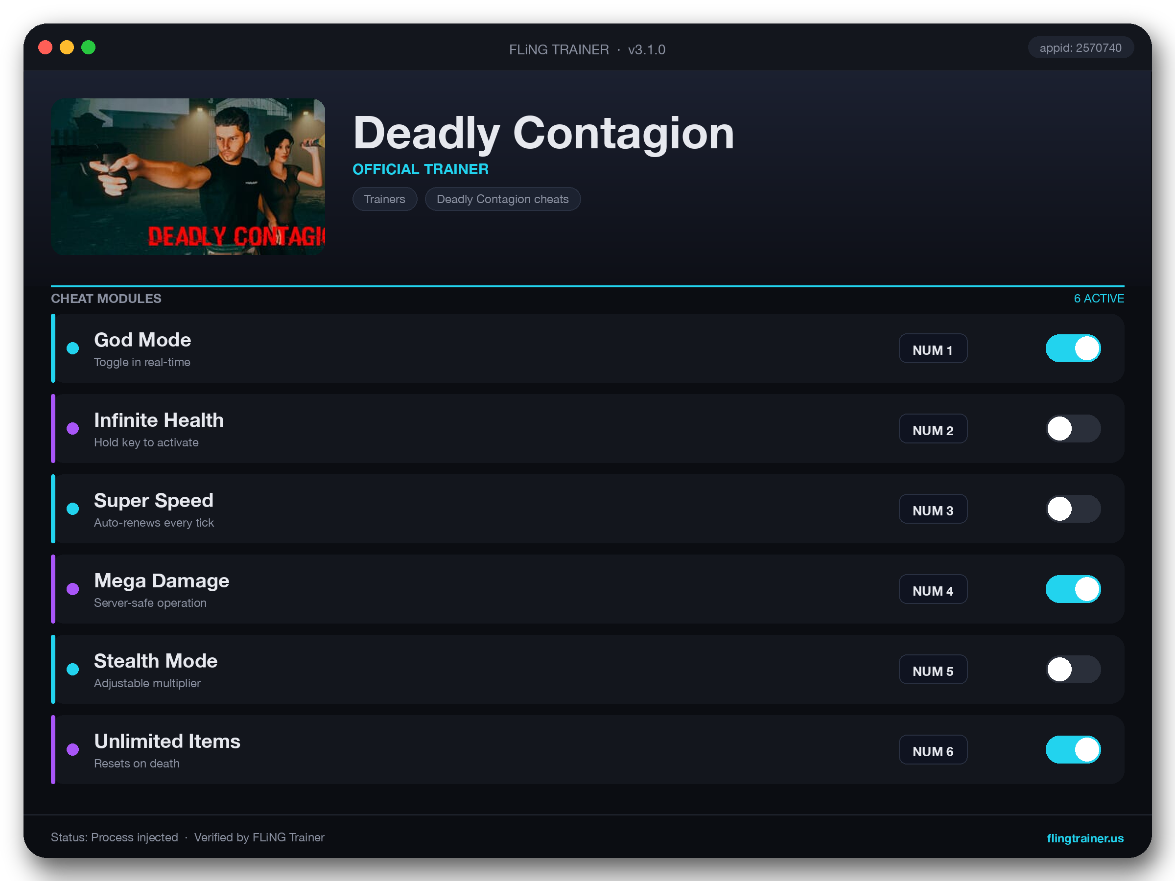 Deadly Contagion Trainer interface