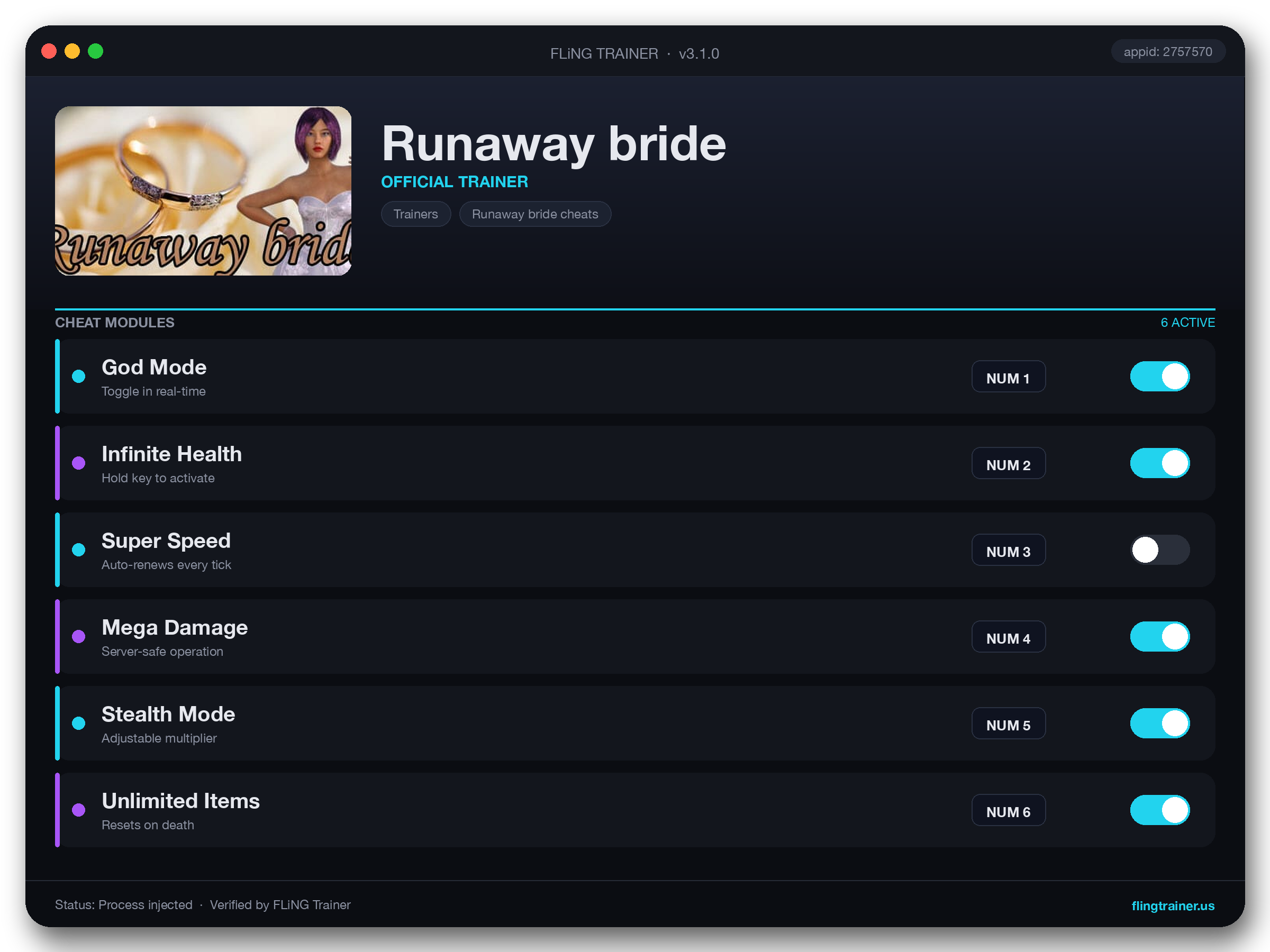 Runaway bride Trainer interface