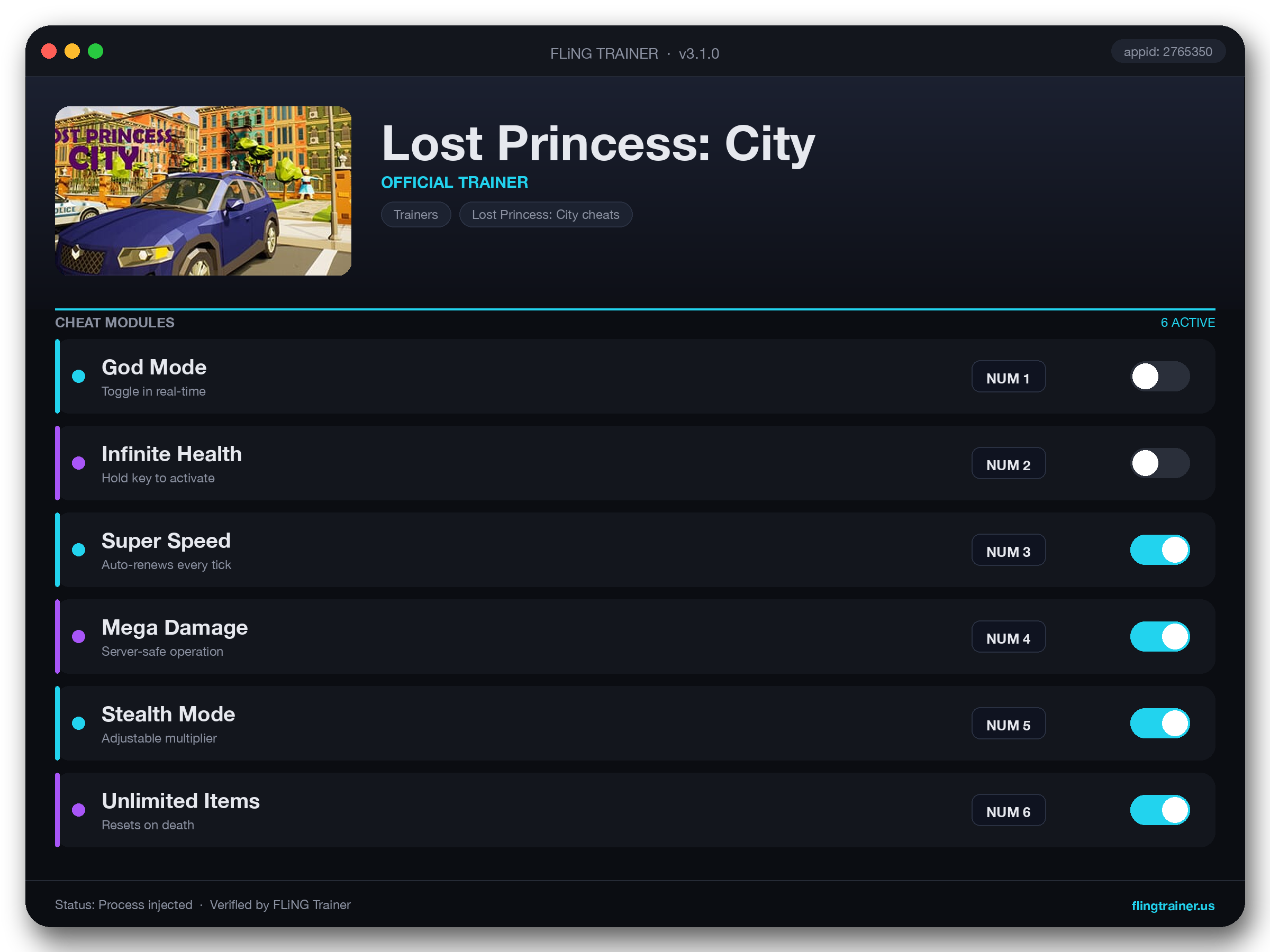 Lost Princess: City Trainer interface