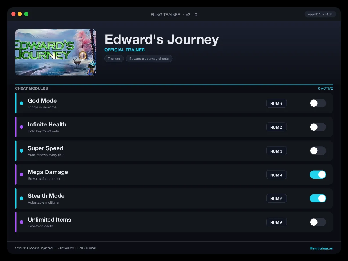 Edward's Journey Trainer interface