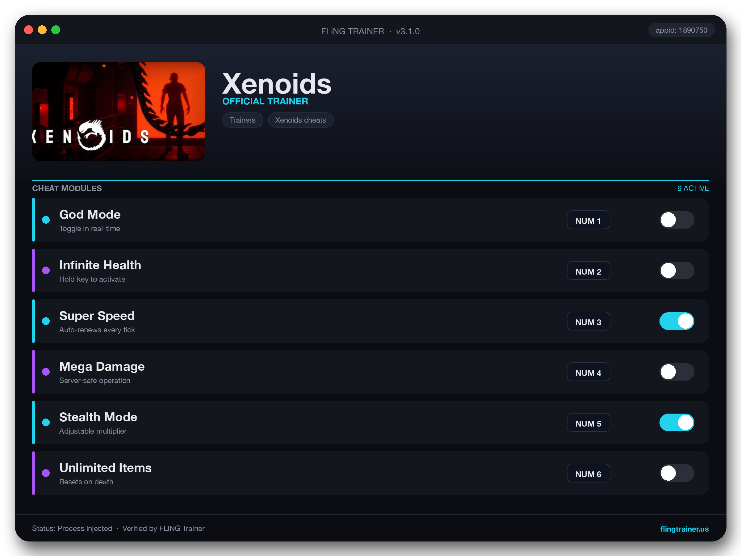 Xenoids Trainer interface