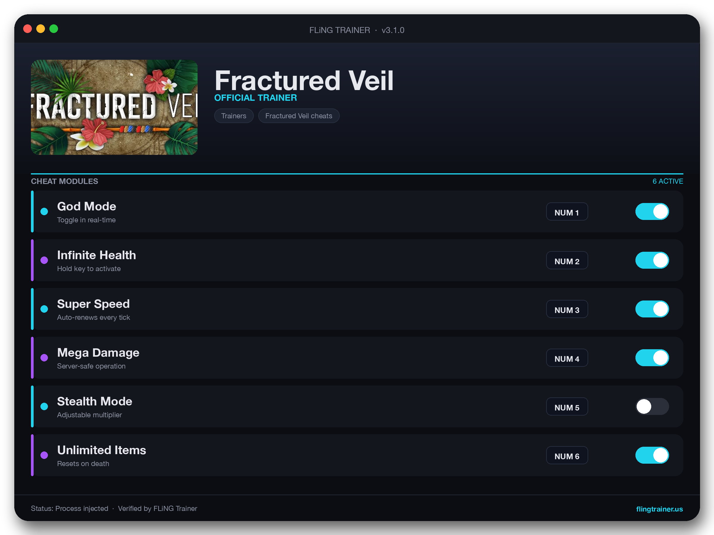 Fractured Veil Trainer interface