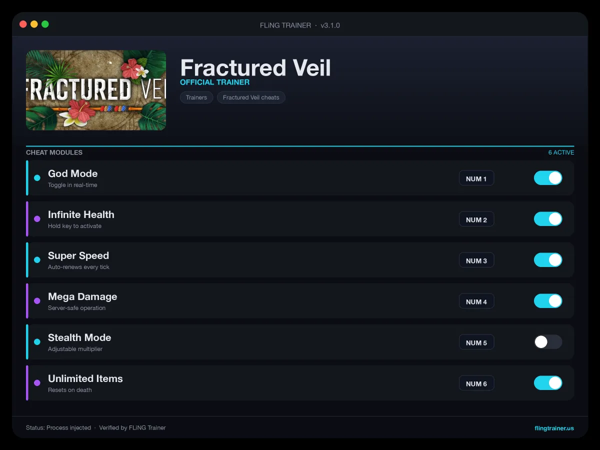 Fractured Veil Trainer interface