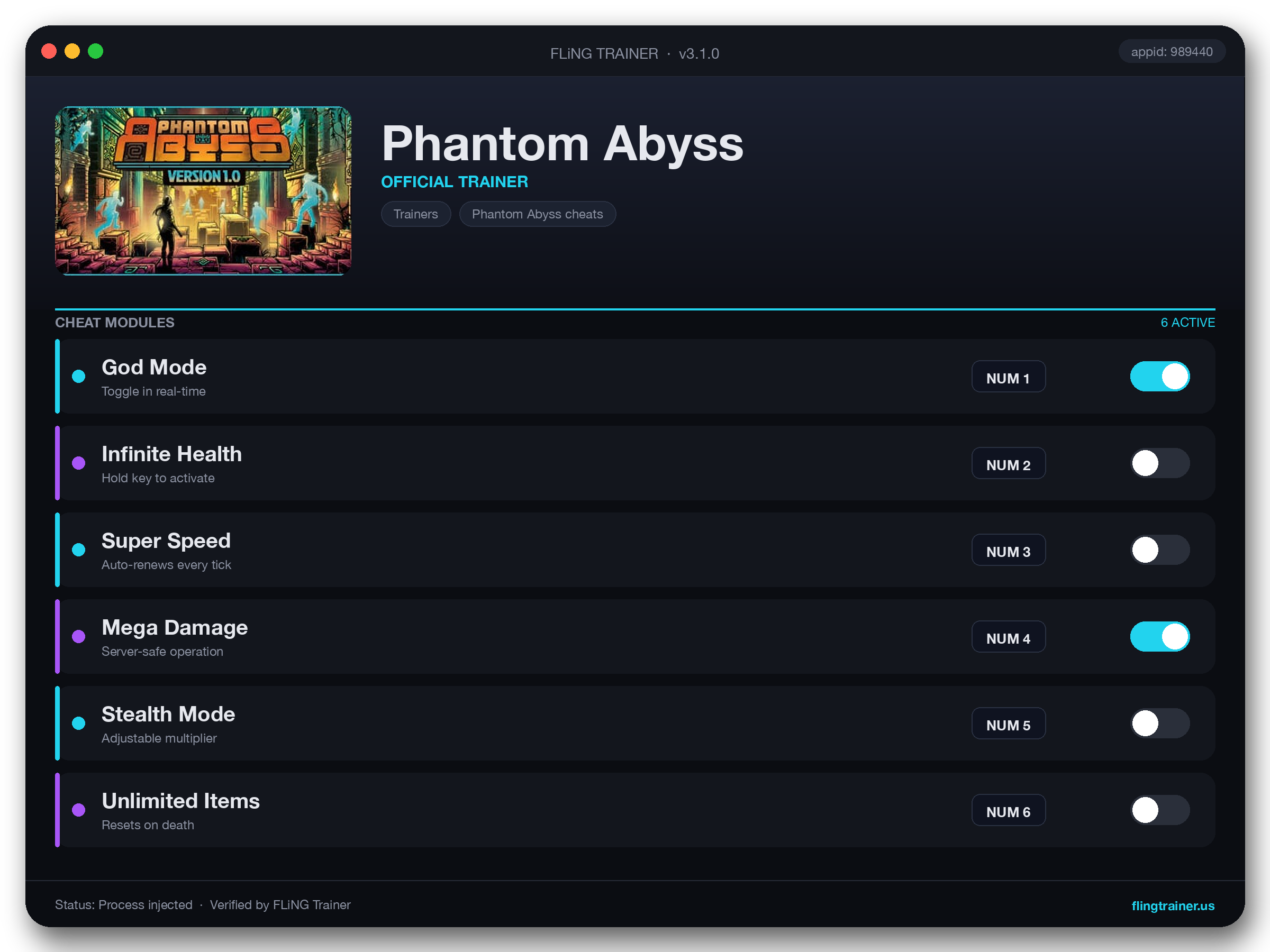 Phantom Abyss Trainer interface