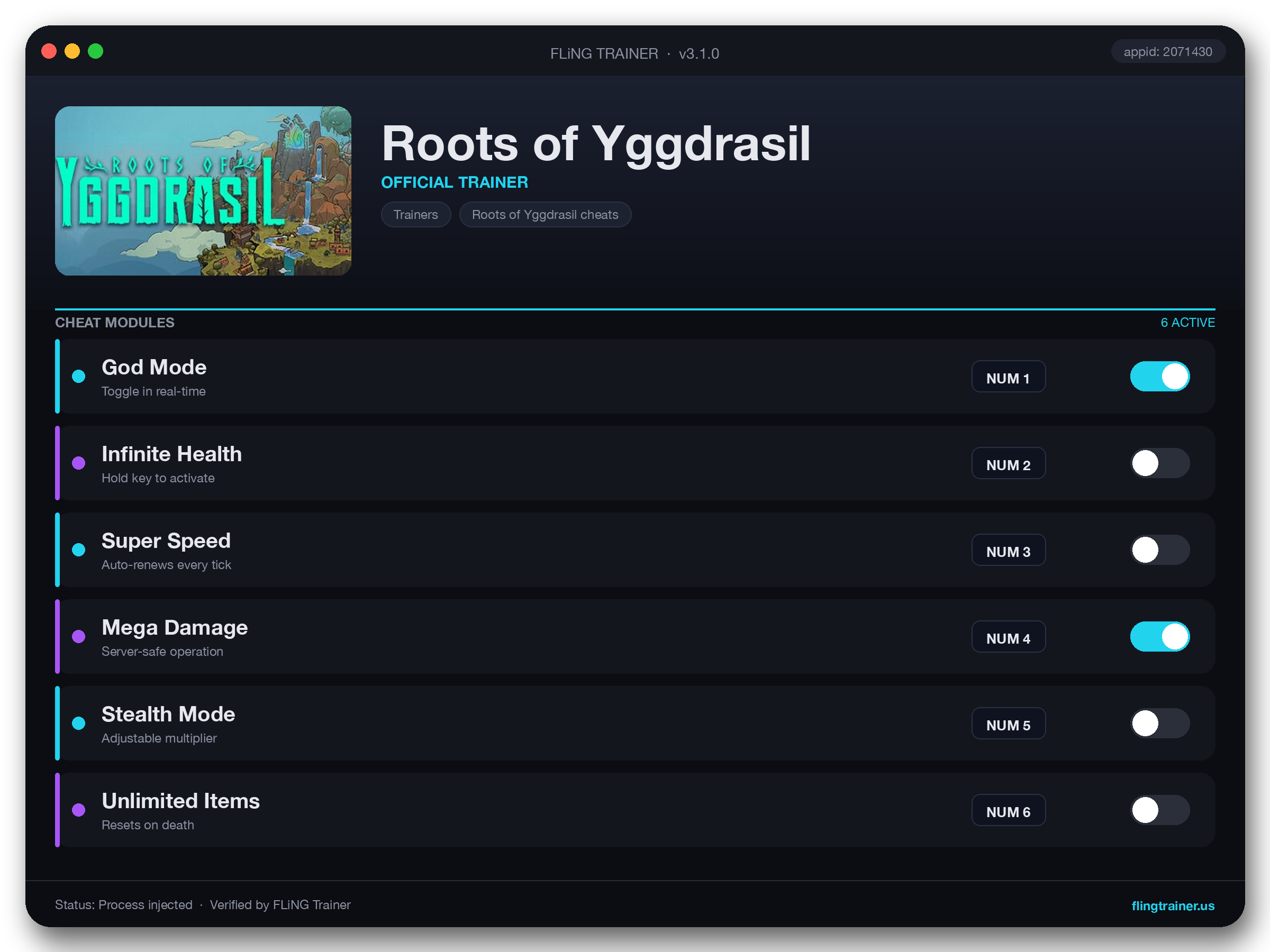 Roots of Yggdrasil Trainer interface