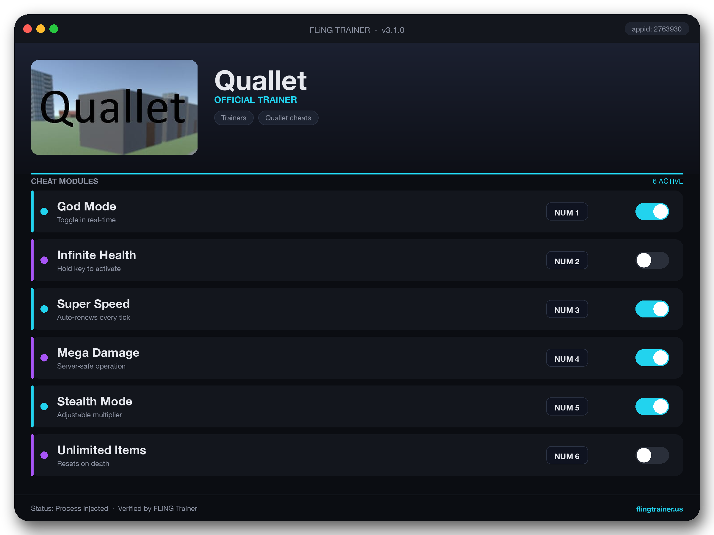 Quallet Trainer interface
