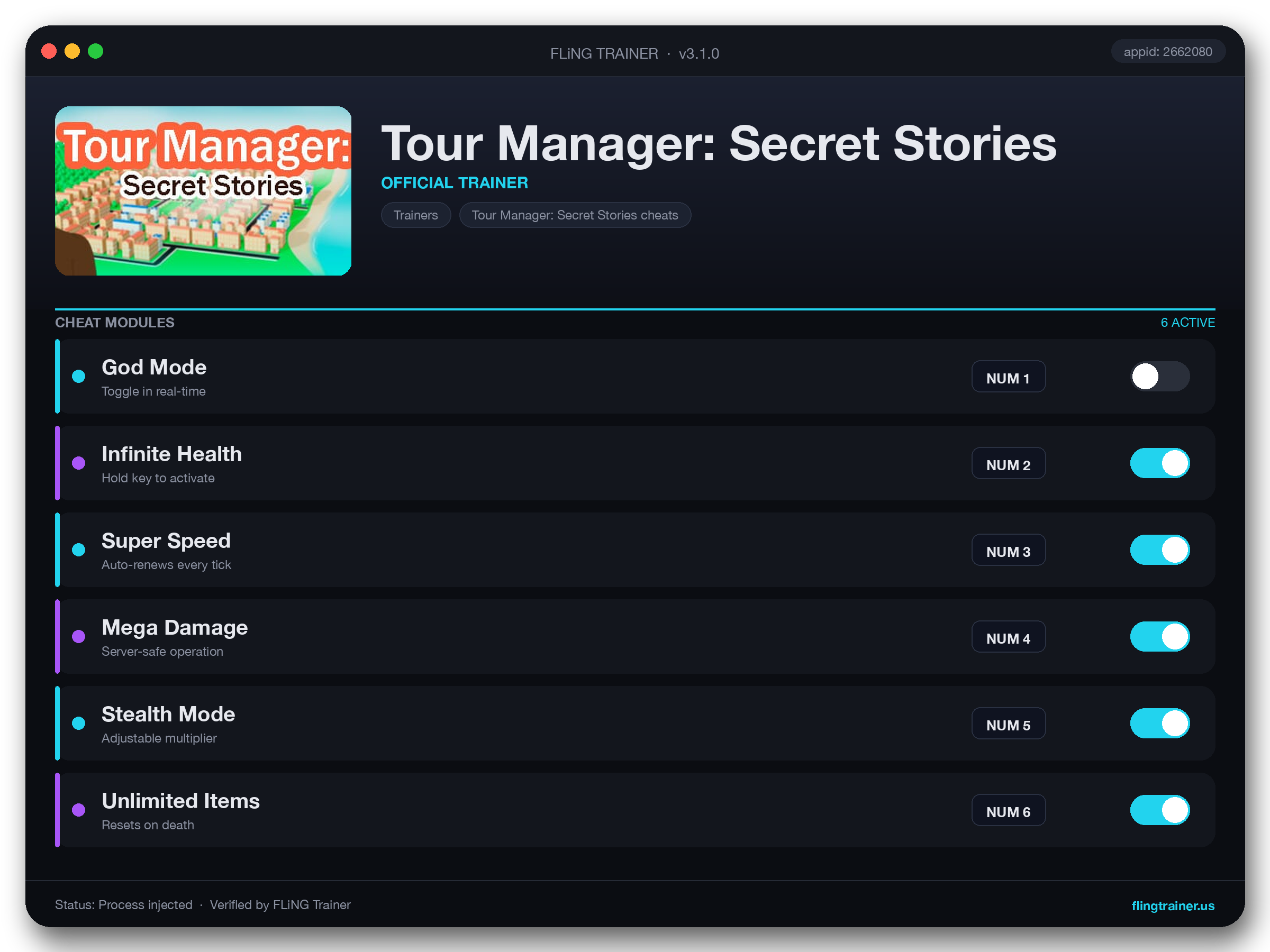 Tour Manager: Secret Stories Trainer interface