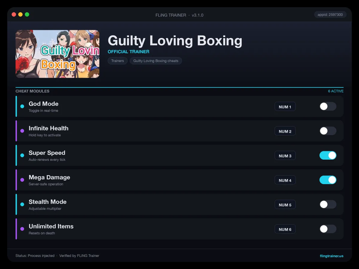 Guilty Loving Boxing Trainer interface