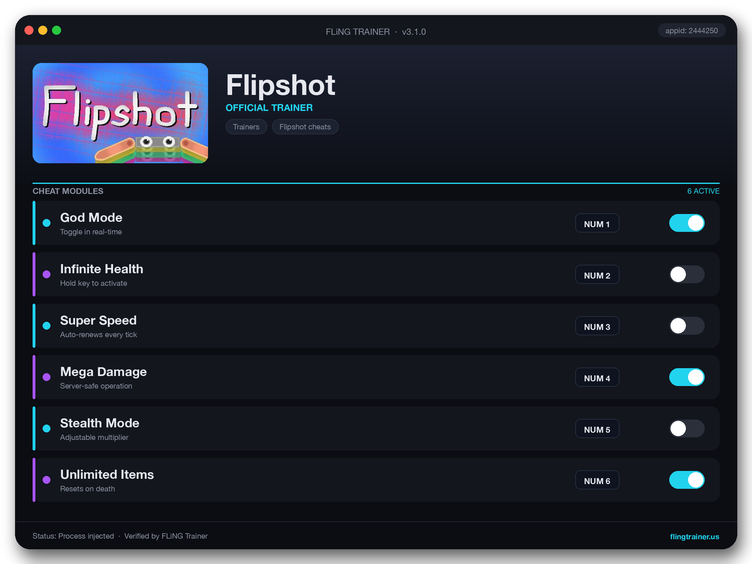 Flipshot Trainer interface
