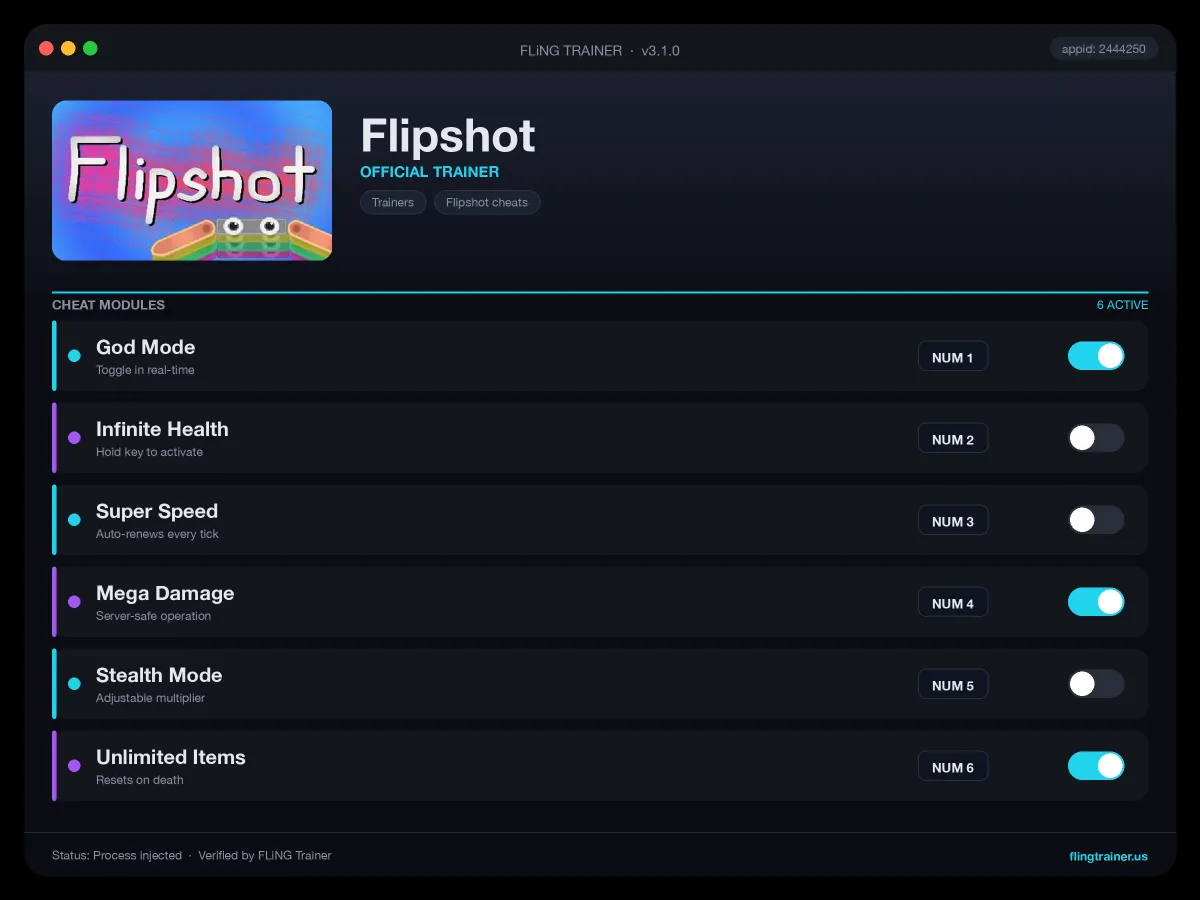 Flipshot Trainer interface