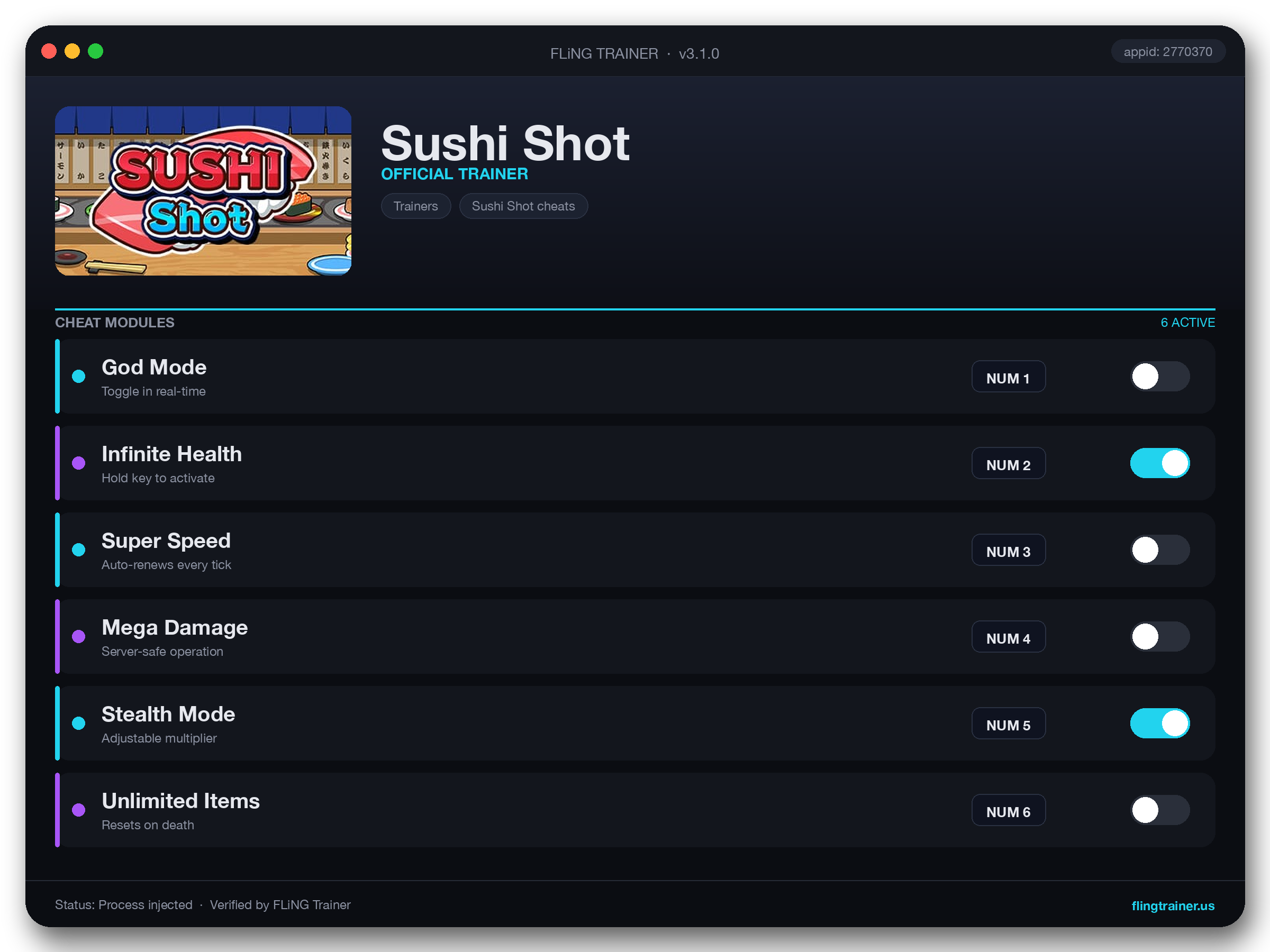 Sushi Shot Trainer interface