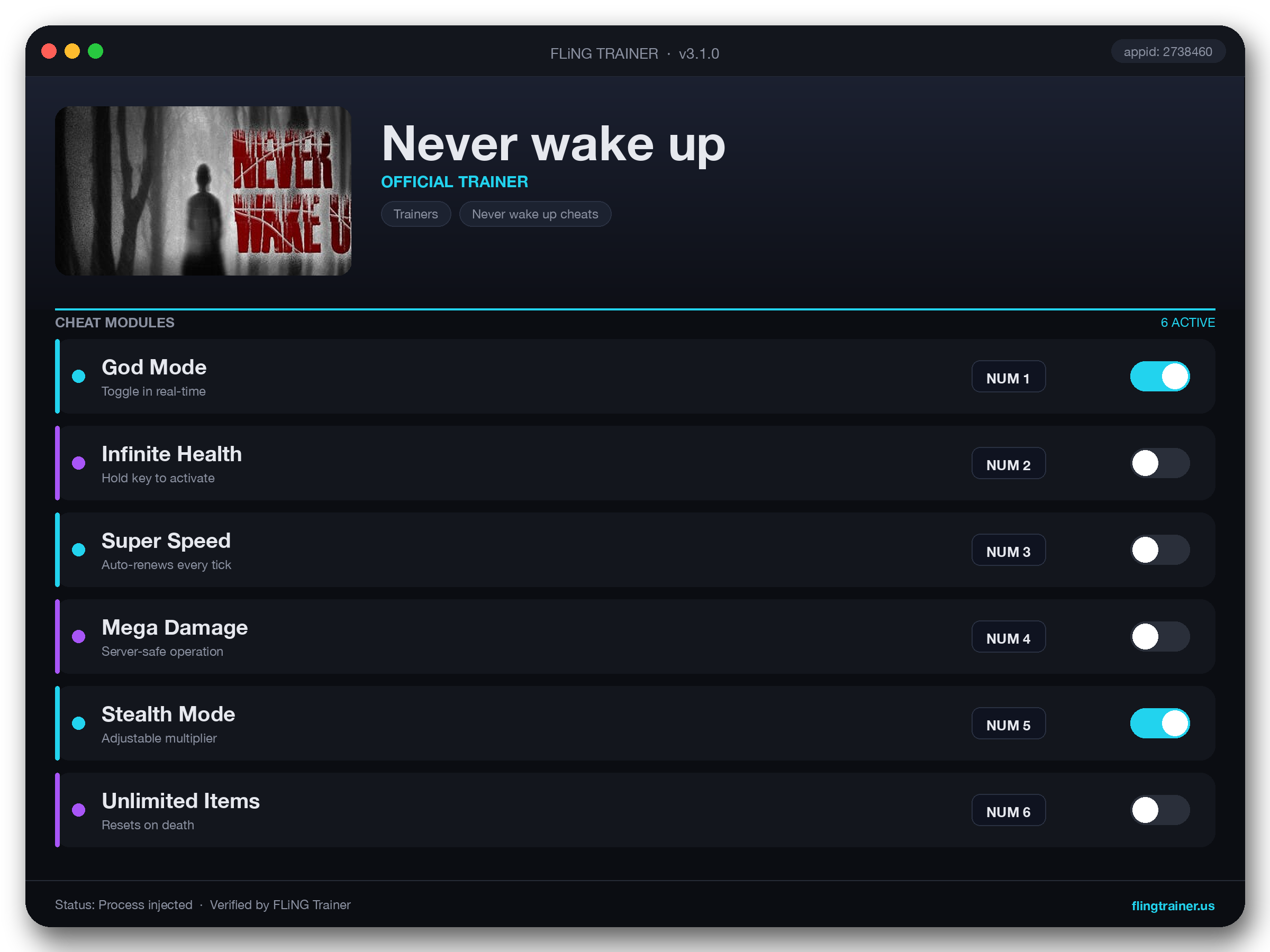 Never wake up Trainer interface