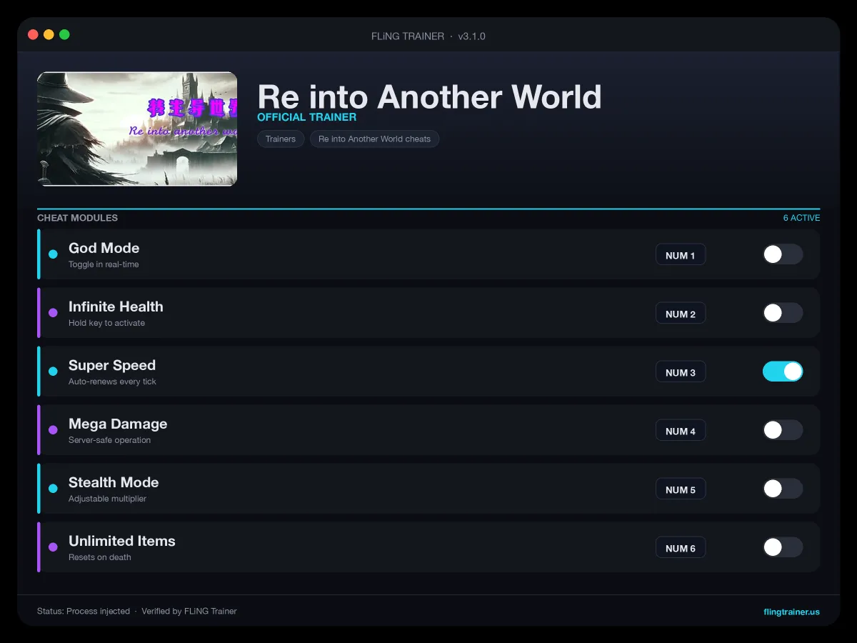 Re into Another World Trainer interface