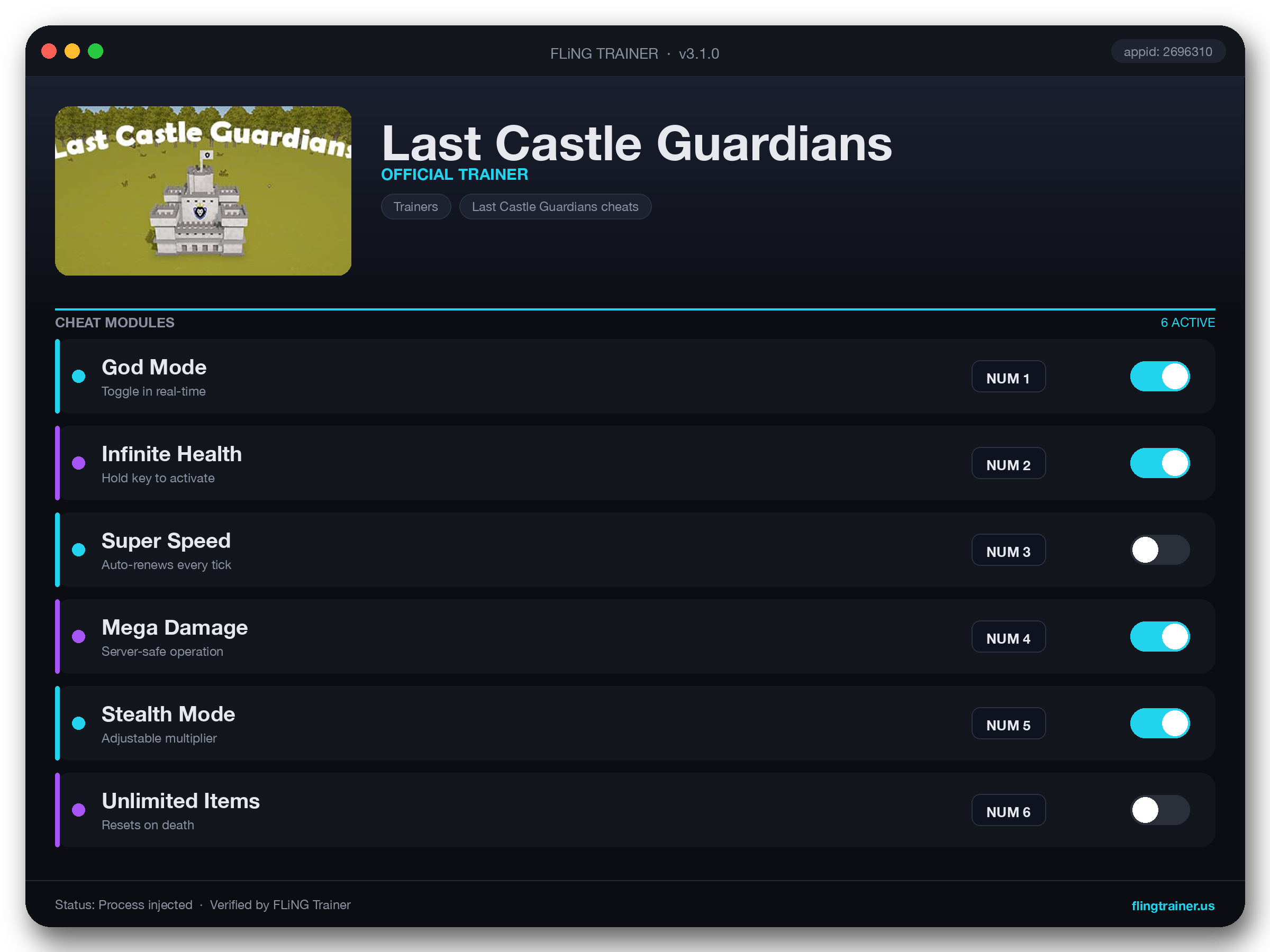 Last Castle Guardians Trainer interface