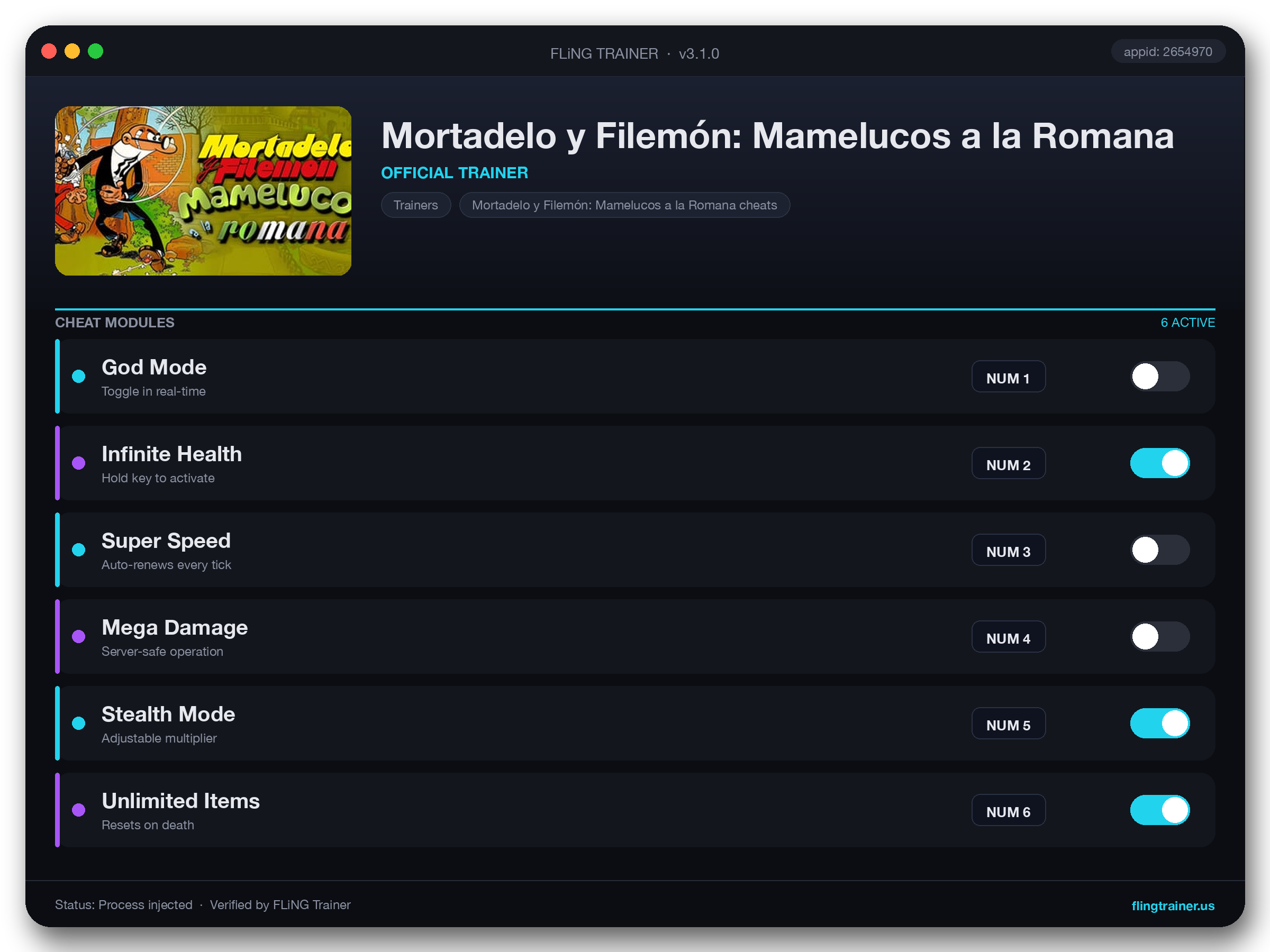 Mortadelo y Filemón: Mamelucos a la Romana Trainer interface