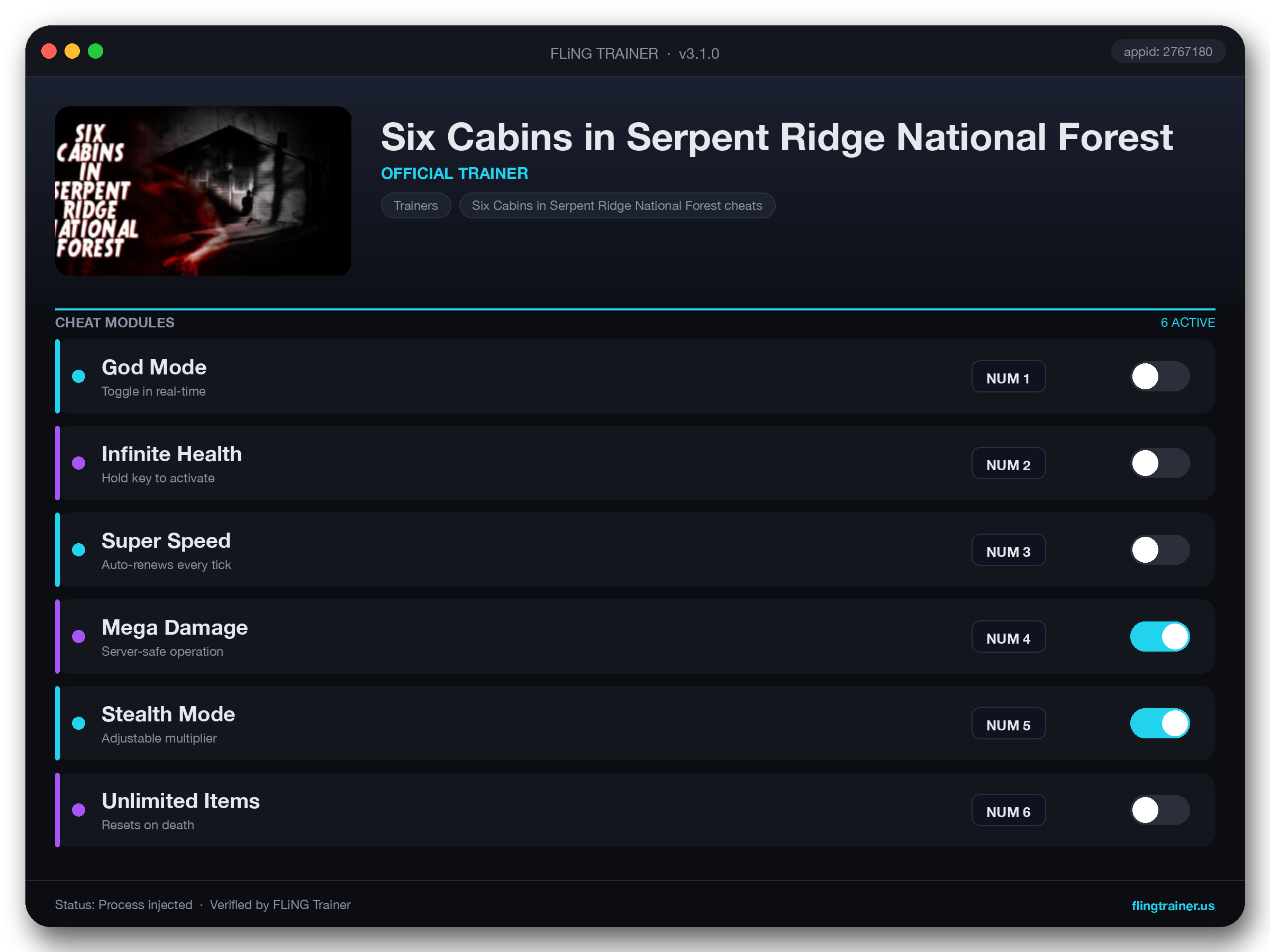 Six Cabins in Serpent Ridge National Forest Trainer interface