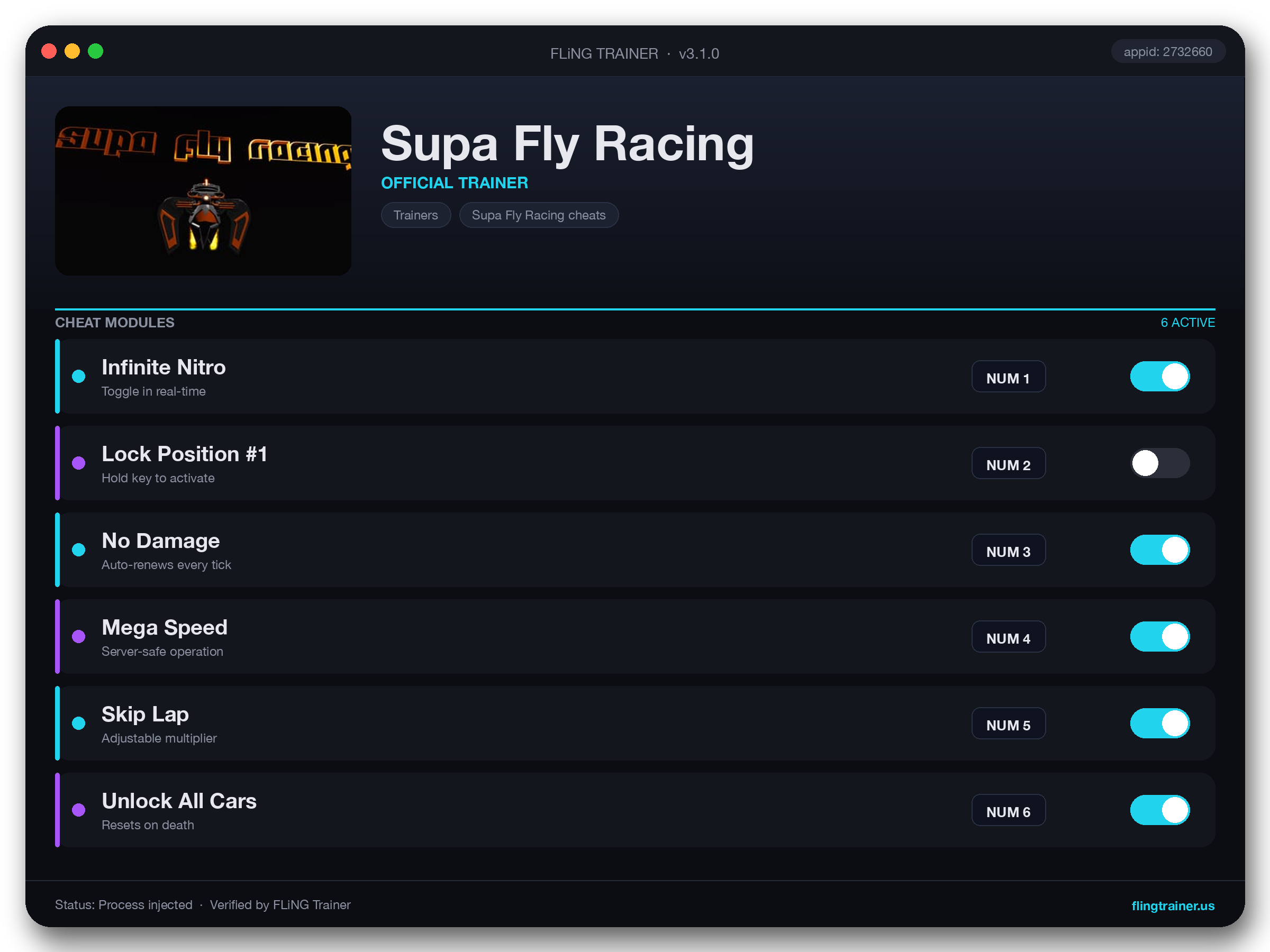 Supa Fly Racing Trainer interface