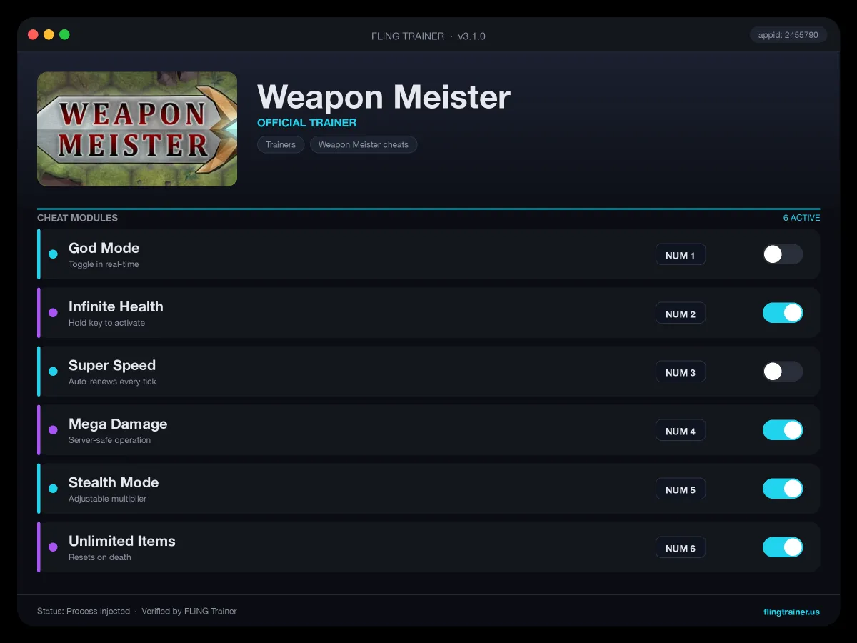 Weapon Meister Trainer interface