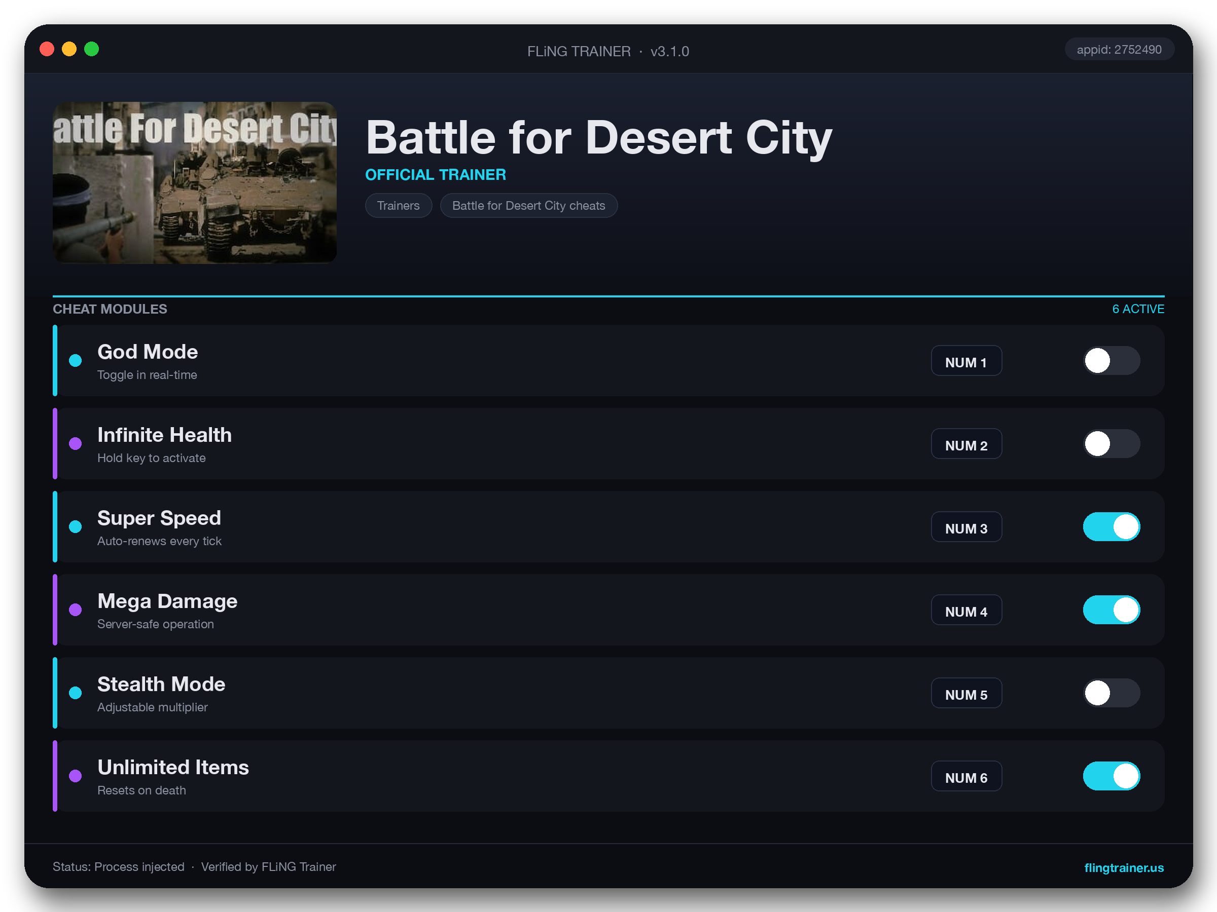 Battle for Desert City Trainer interface