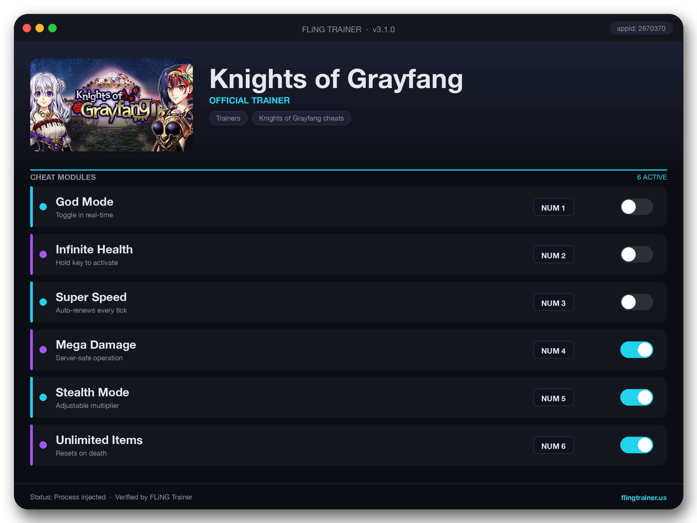Knights of Grayfang Trainer interface