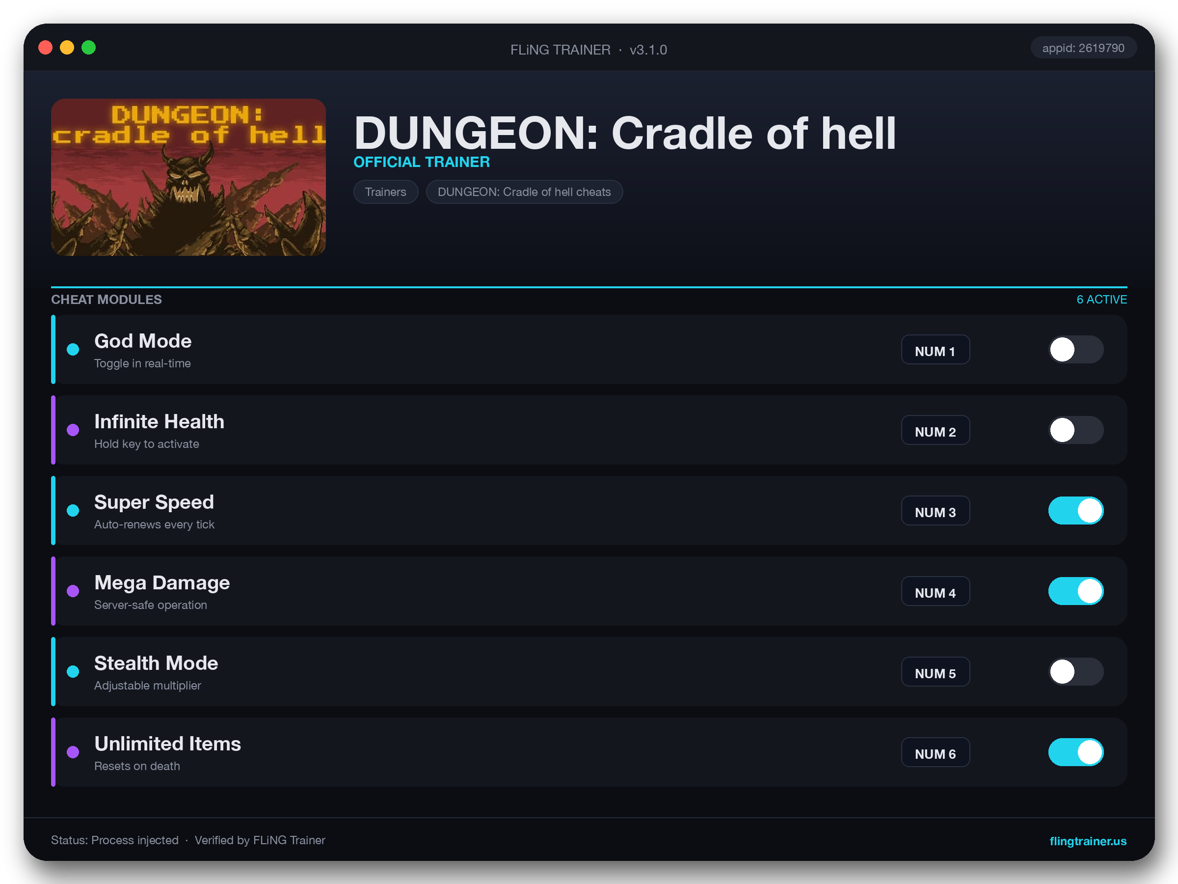 DUNGEON: Cradle of hell Trainer interface