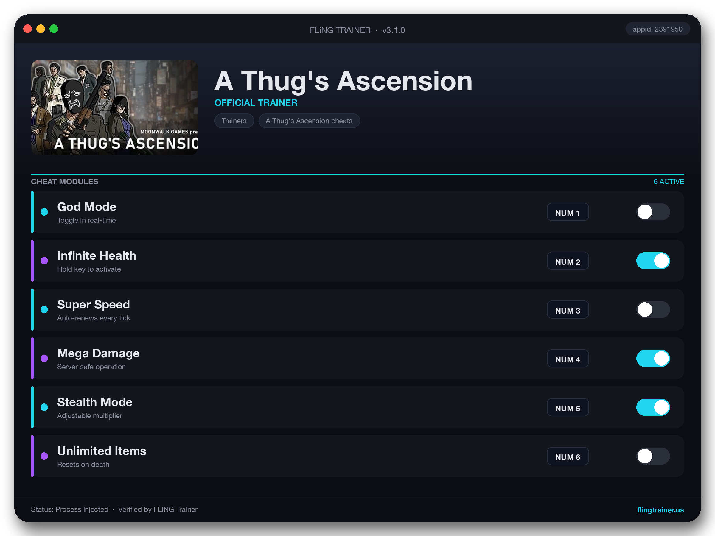 A Thug's Ascension Trainer interface